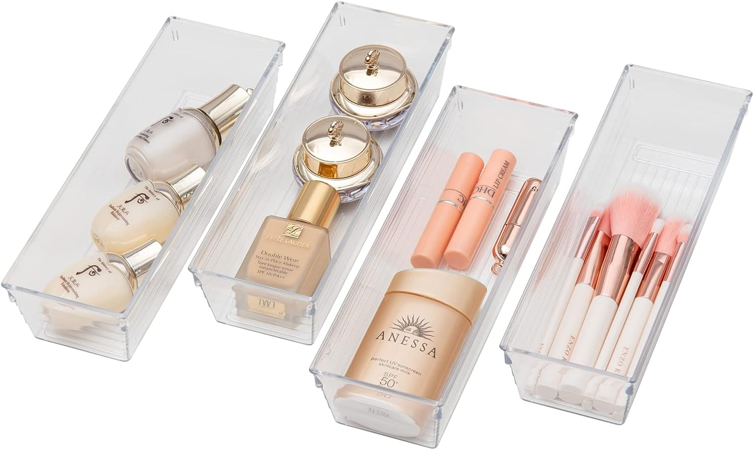 Backerysupply Clear Plastic Drawer Organizer Tray for Vanity Cabinet (9"&times;3"&times;2"，Set of 8),Storage Tray for Makeup, Kitchen Utensils, Jewelries, and Gadgets