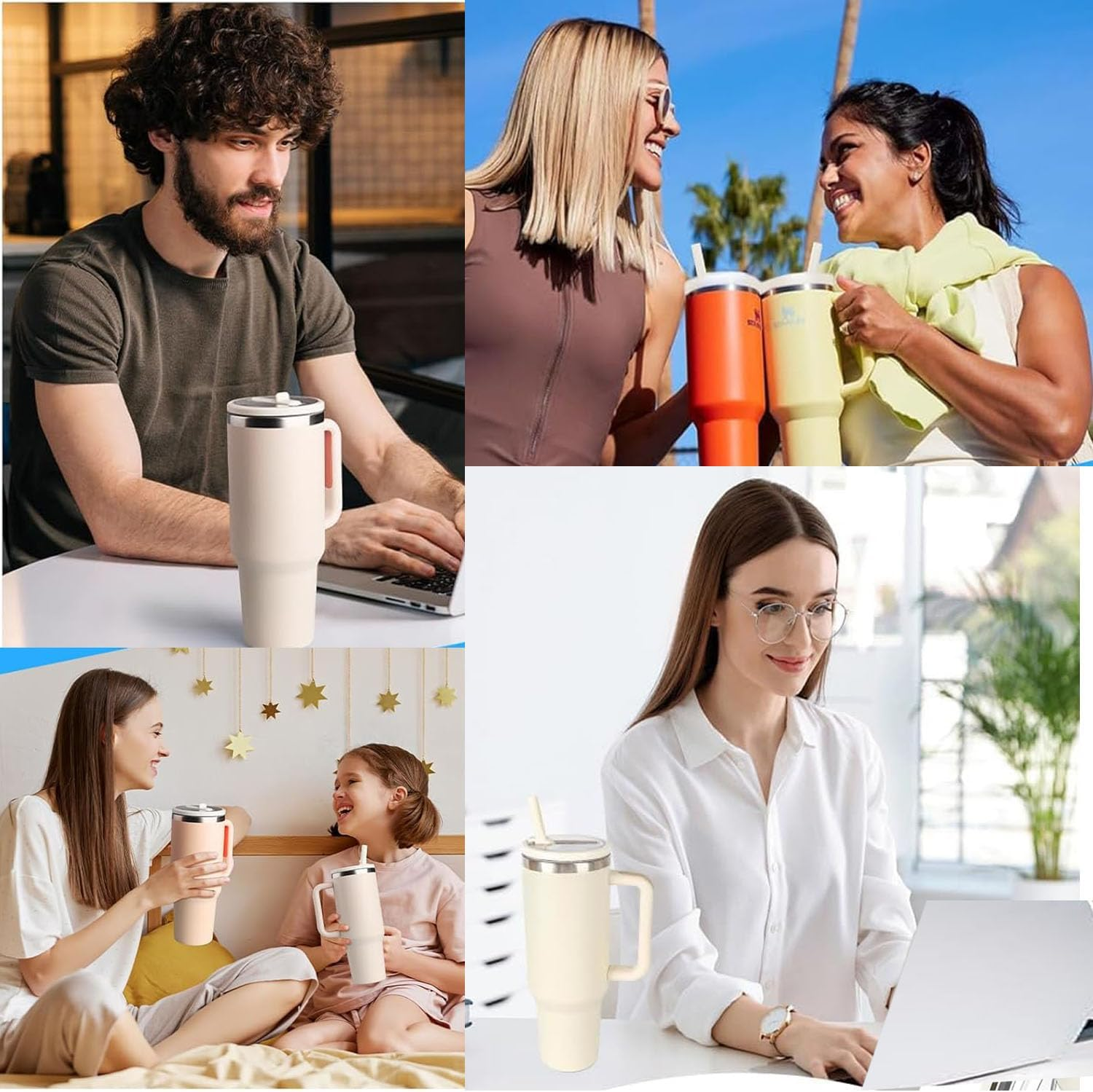 2 Pack 40 OZ Tumbler Flip Straw Lid Replacement Fit for Stanley Quencher, Leak Proof Reusable Tumbler Cover for Stanley Cup, Travel Spill Proof and Splash Resistant Cup Tumbler Lids Accessories image number 4