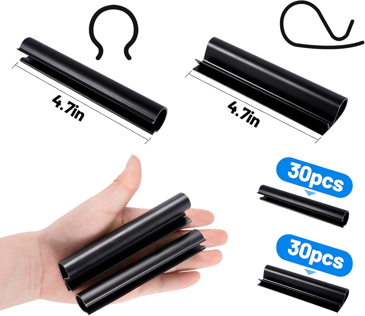 60Pcs Winter Pool Cover Clips for above Ground Pools- 2 Shapes Pool Clips Pool Cover Clamps 4.7 Inch Wind Guard for Securing Tightly Cover Pool Clamps for above Ground Pools, Black image number 3
