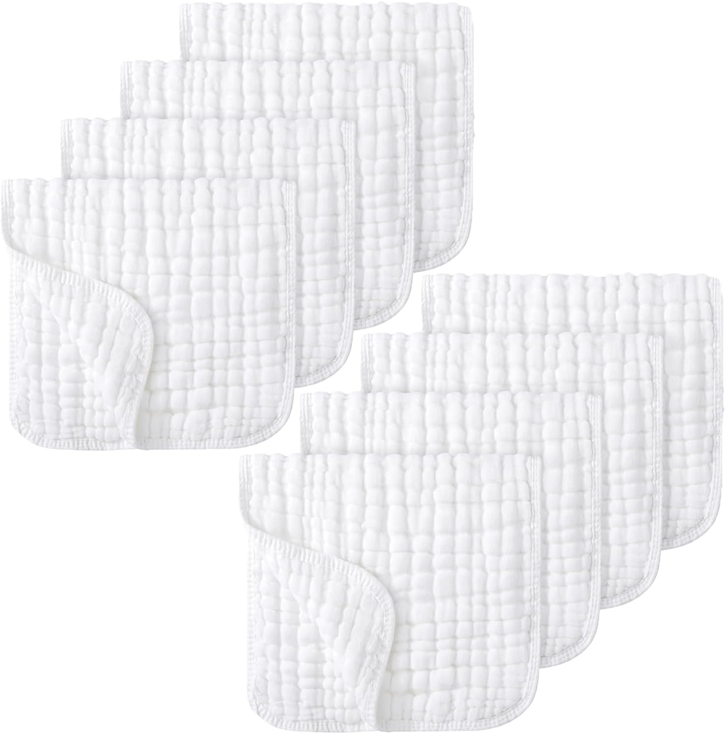 8 Pack Muslin Burp Cloths for Baby, 100% Cotton Baby Washcloths for Boys Girls, Large 20''X10'' Super Soft and Absorbent (White) image number 2