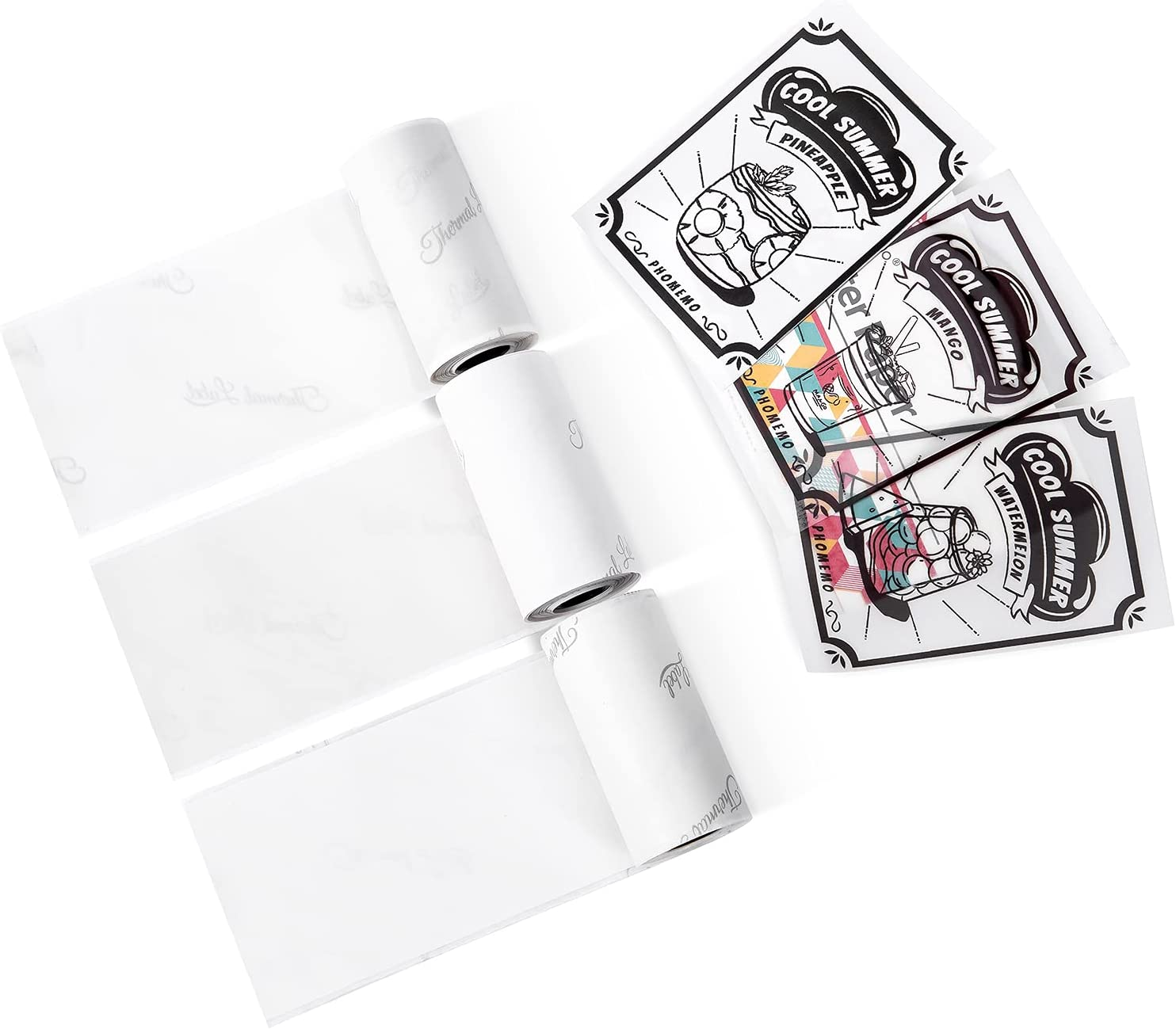 Phomemo White/Transparent/Semi-Transparent Adhesive Thermal Printer Paper 53Mm, Compatible with Phomemo M02/M02S/M02 PRO/M03/M04S Mini Printer, Black Text, 3 Rolls, Suitable for Notes, List, Sticker