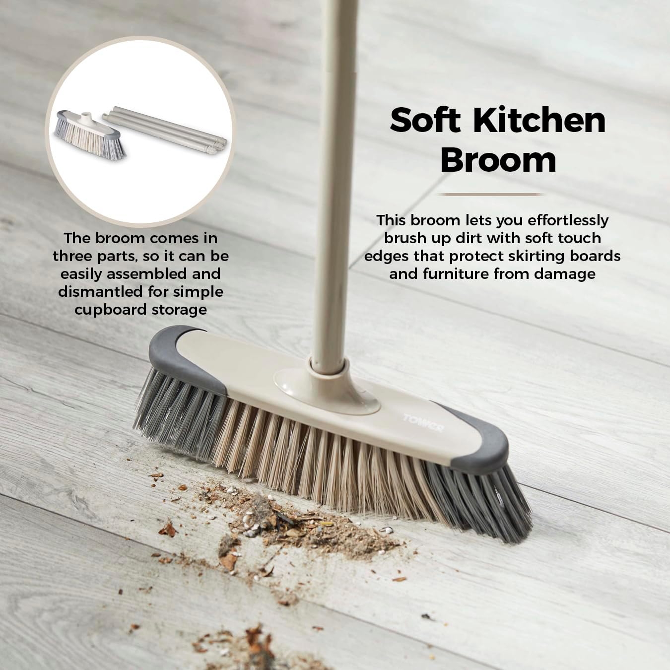 Tower T769002MSH 5-In-1 Cleaning Set with Dust Pan and Brush/Kitchen Broom/Dish Brush/Scrub Brush, Latte & Grey image number 1