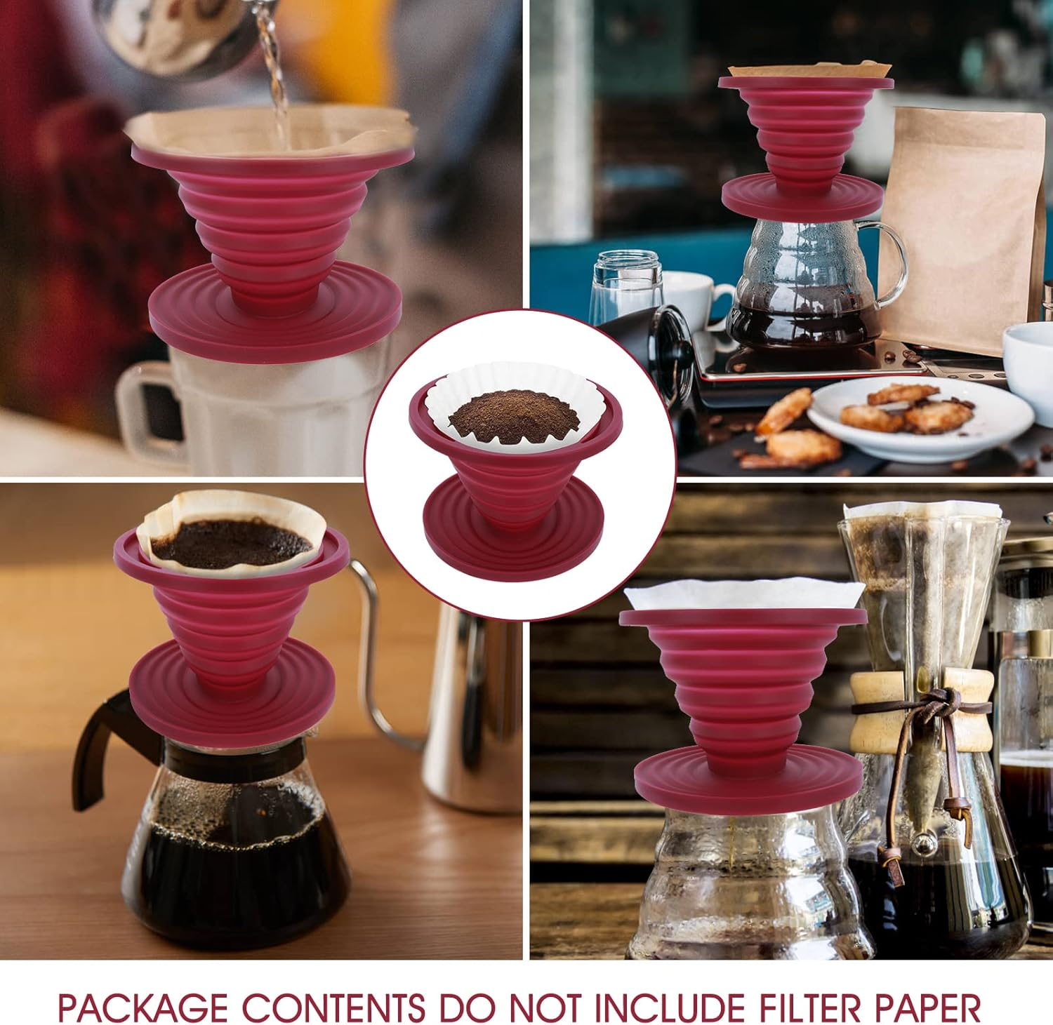 Prasacco Pour over Coffee Maker Collapsible Pour over Coffee Dripper Portable Camping Coffee Maker Reusable Silicone Pour over Coffee Filter for Backpacking Camping Home Office image number 5