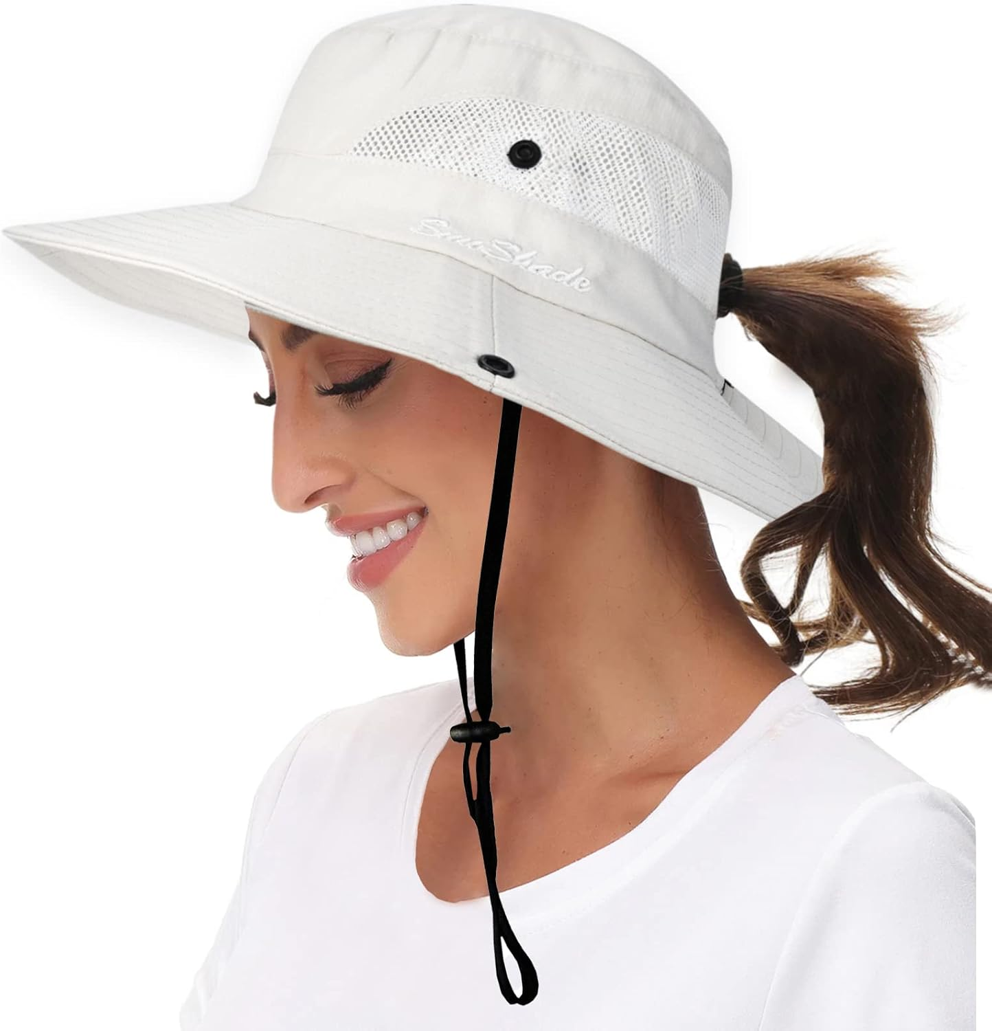Women-Sun-Hat Safari-Sun-Protection Bucket - Beach-Outdoor Summer Hat Ponytail-Wide-Brim Breathable