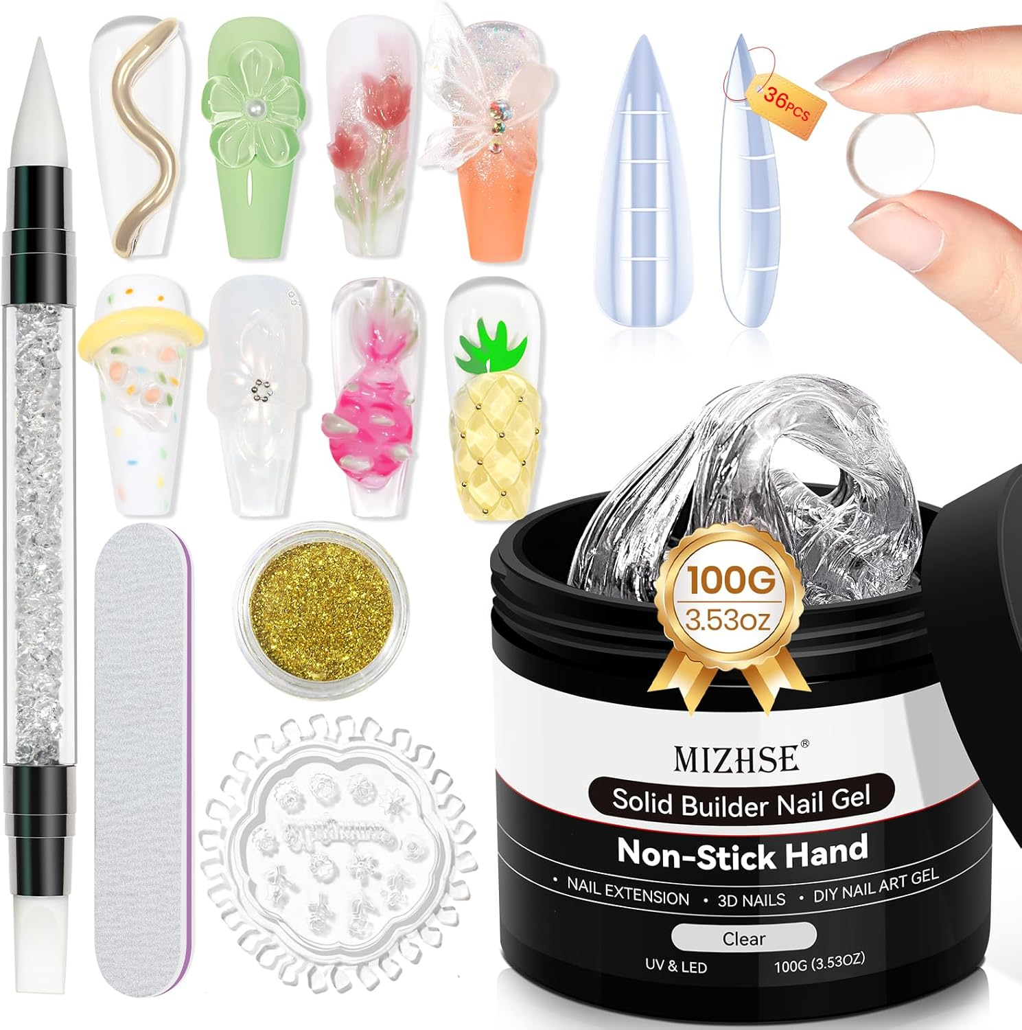 MIZHSE 100G Solid Builder Gel for Nails, Large Capacity Clear 3D Sculpting Gel for Nails, Non-Sticky Hand Building Carving Modeling Hard Nail Extension with Silicone 3D Mold Nail Art Salon image number 3