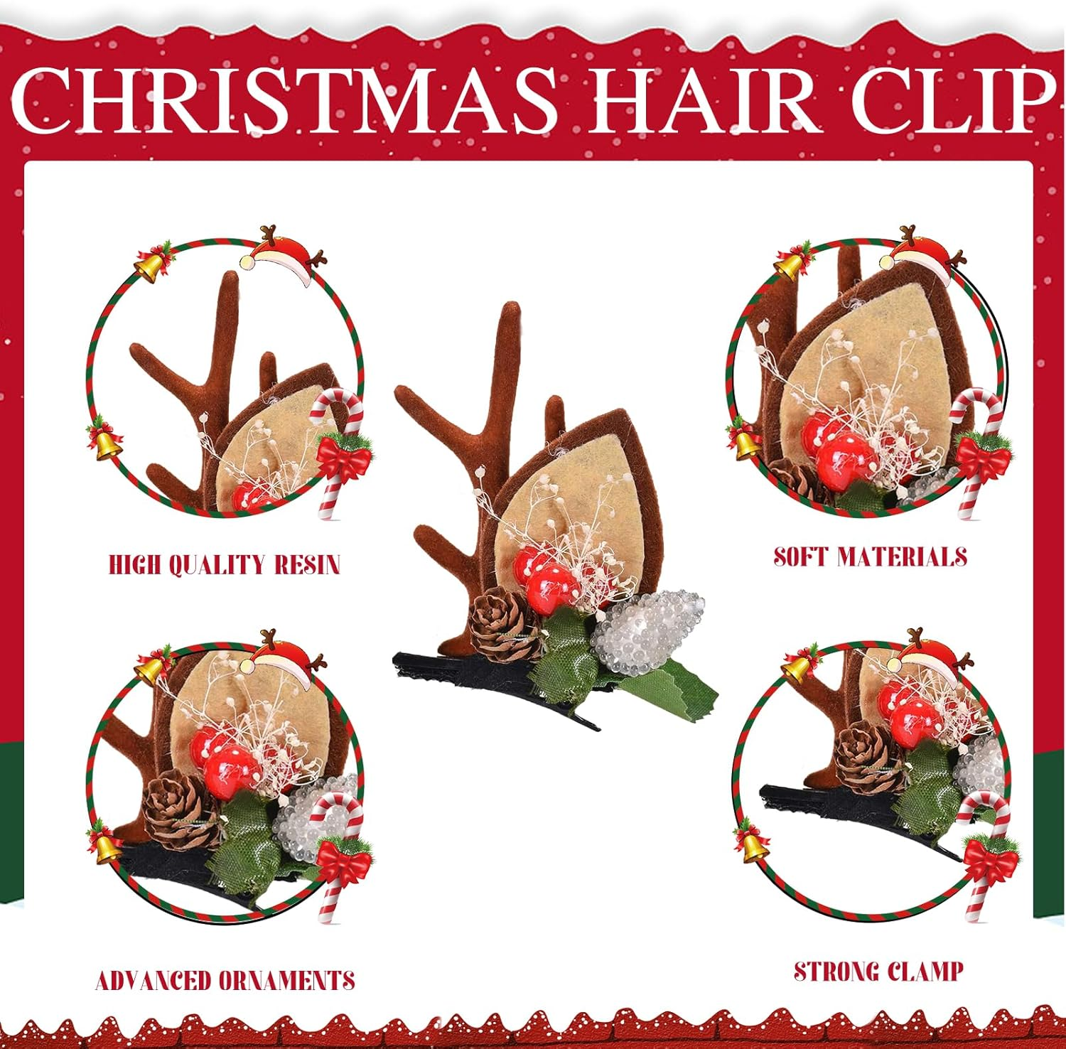 LATEEFAH Christmas Reindeer Antler Headband Christmas Tree Hair Clips Deer Headband Hair Accessories