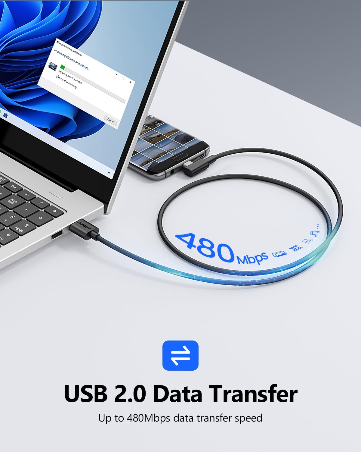 SUNGUY Right Angle Micro USB Cable 0.5M [2 Pack], 18W 90 Degree Micro USB Cable Fast Charging USB 2.0 Data Sync Compatible for Samsung Galaxy S7 Edge S6 S5, Moto E6 5 4, LG image number 1