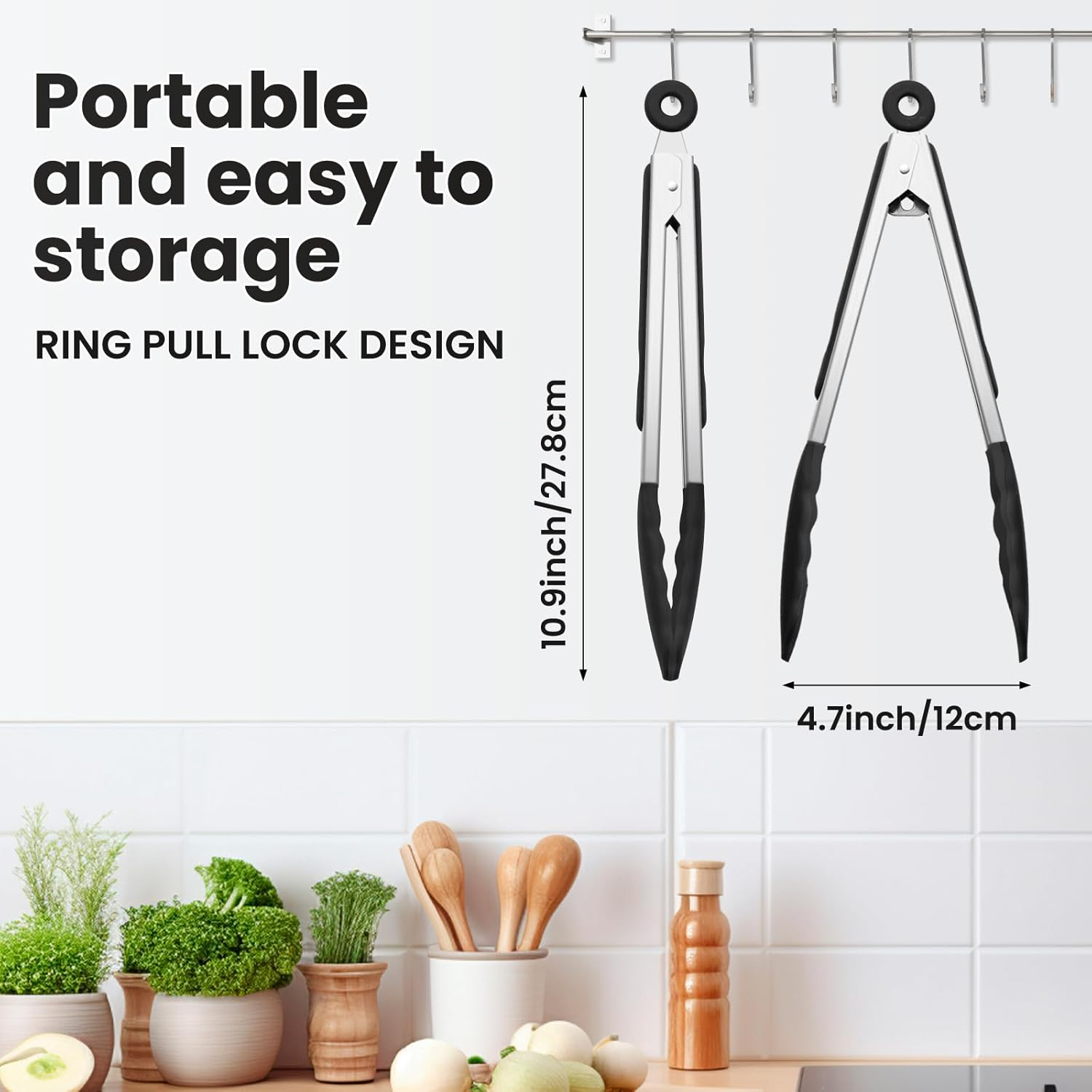 600℉ Heat Resistant Kitchen Tongs for Cooking with Silicone Tips,Maywe Tanso 9-Inch Stainless Steel Locking Cooking Tongs Food Tongs for Bbq,Cooking,Salad and Serving Food,Heavy Duty,Non-Stick(Black) image number 6