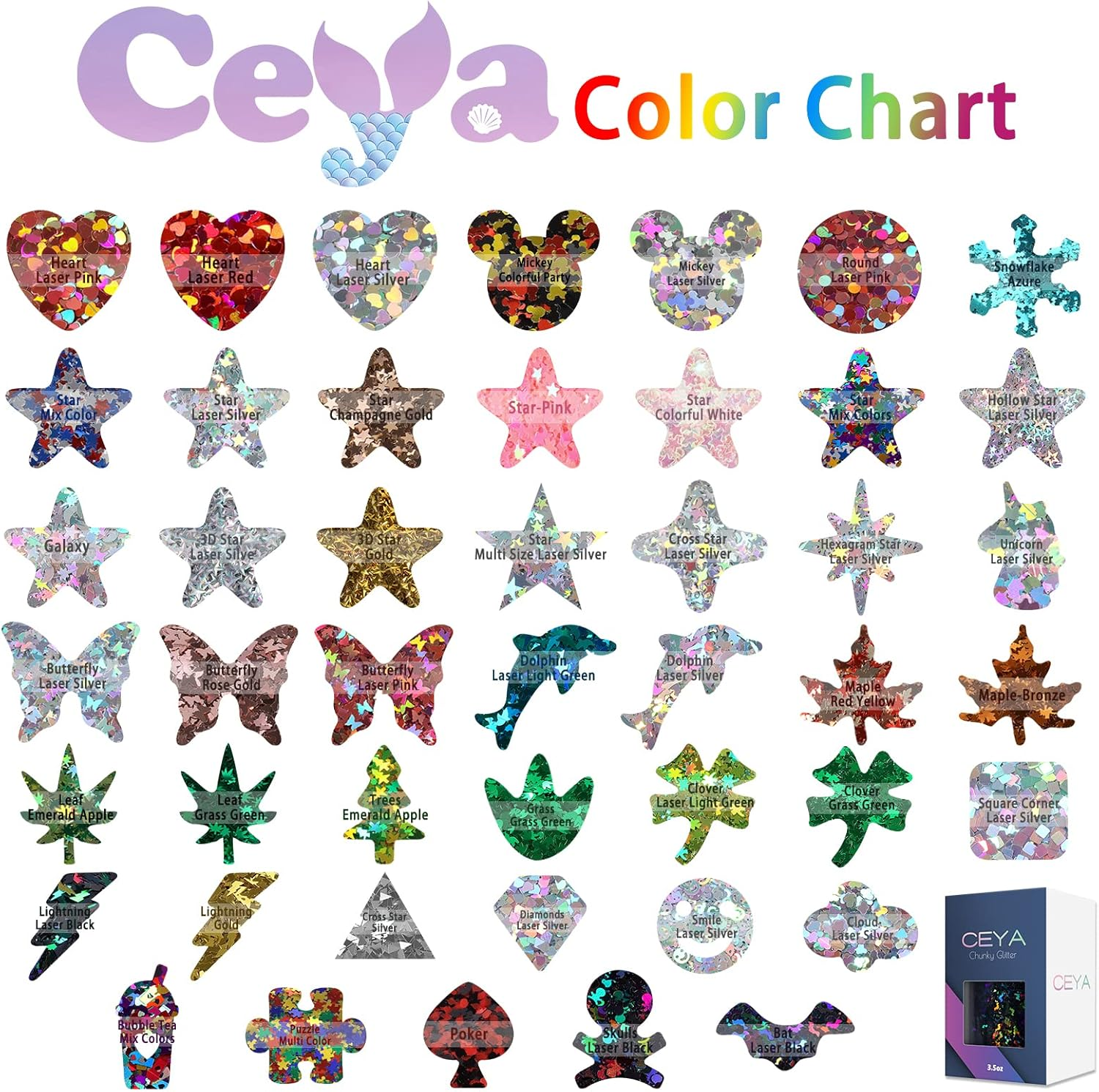 Ceya Holographic Mickay Mouse 4Mm Confetti Glitter,4.4Oz/ 125G Laser Silver Chunky Glitter Resin Sparkle Flakes Iridescent Nail Sequins for Crafts Resin, Slime, Home DIY, Birthday Party, Wedding Decor image number 5