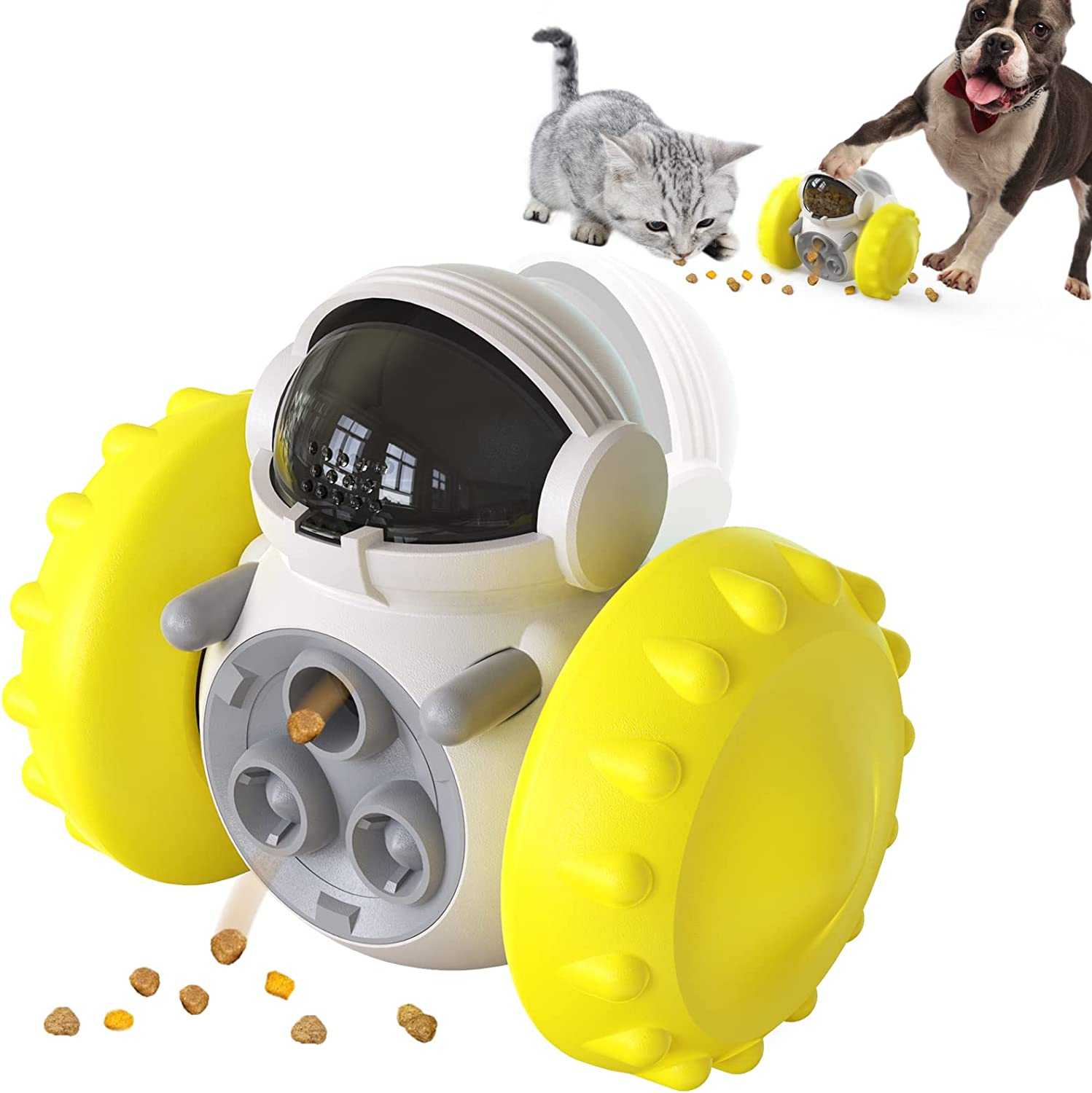 Slow Feeder Ball for Dog & Cats - Interactive Puzzle Game for Your Dog & Cat - Fill with Food and Treats - Great for Indoor Play for Kittens and Adult Dog & Cats, Portion Control (Yellow)