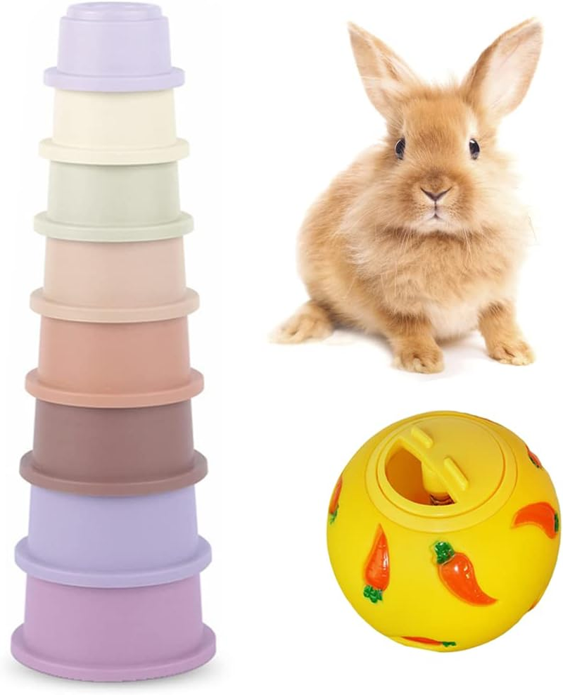 Tkocisa 9 PCS Bunny Stacking Cups, Stacking Cups for Rabbits Stack up Bunny Cups Toys Rabbit Food Dispenser for Rabbits Bunny Small Animals image number 3