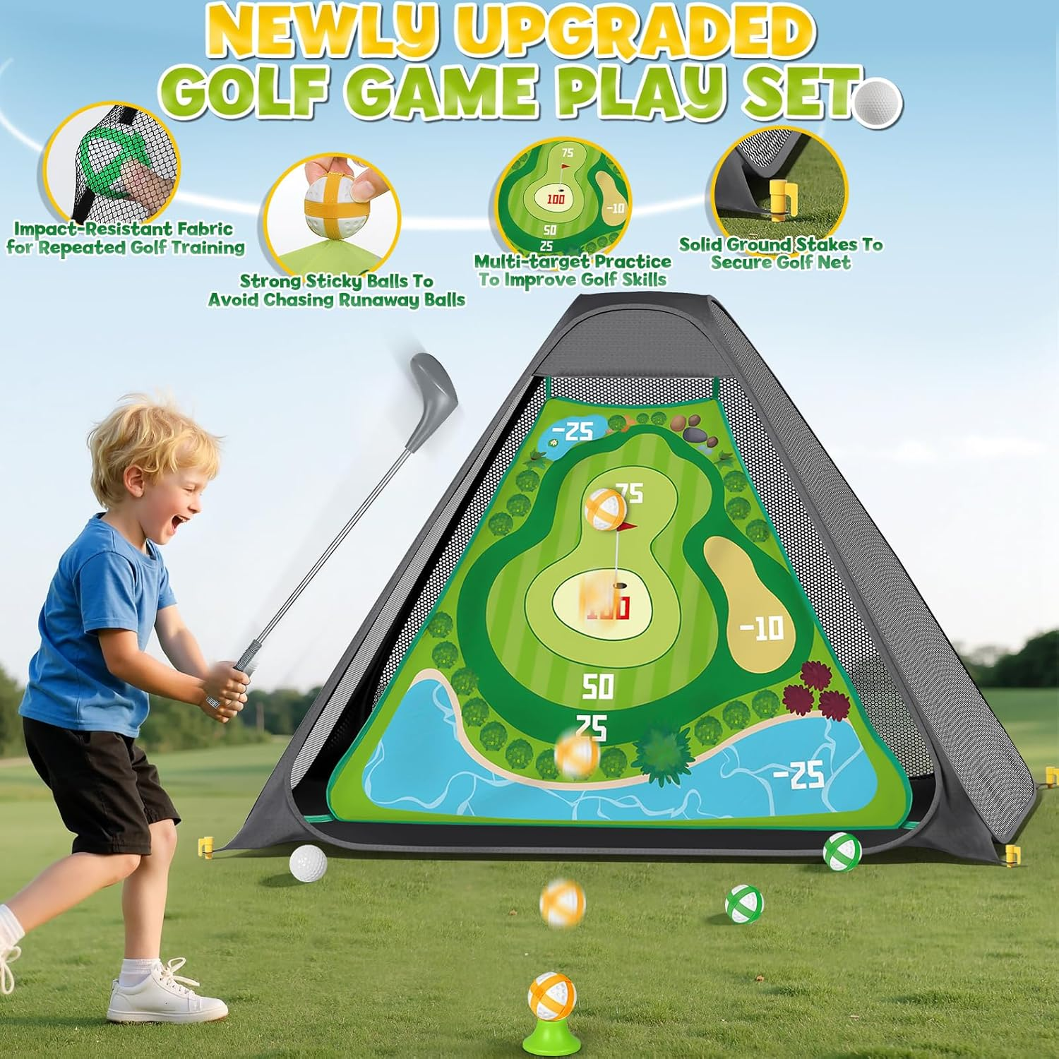 Lehoo Castle Kids Golf Set, Toddler Golf Set with 8 Golf Balls, 3 Golf Clubs, Sport & Outdoor Toys with Tees, Net, Toys for 3 4 5 Year Old Boys Girls image number 2