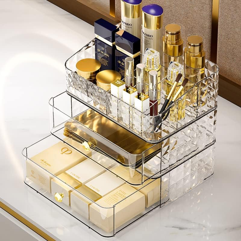 Make up Organiser, Makeup Organizer Tray Vanity Cosmetic Brush Holder Storage Box with 11 Compartments for Vanity Counter Desk Bathroom Girls Women (Clear) image number 3
