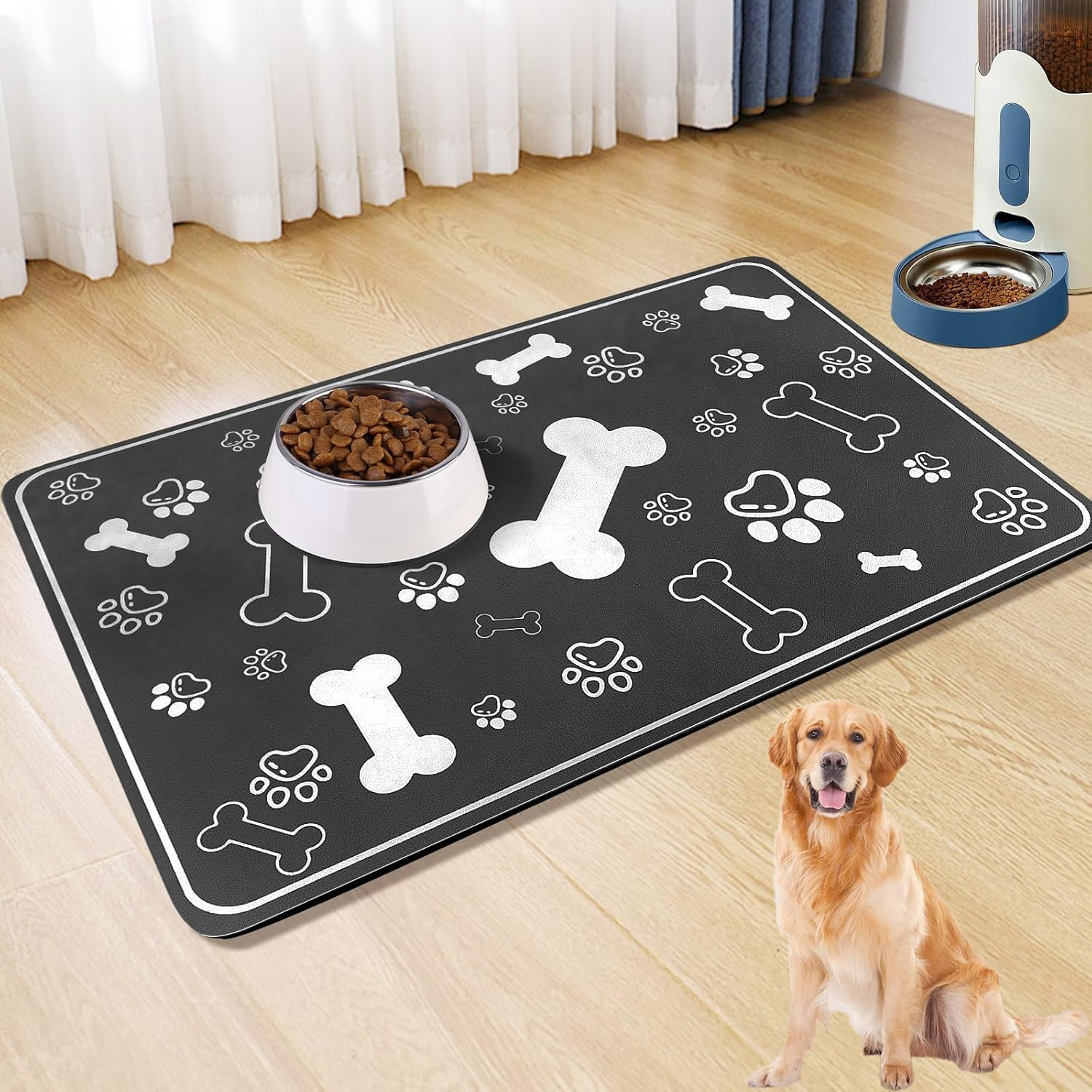 Caiyloxn Dog and Cat Bowl Mat 50 X 30 Cm Non-Slip Feeding Mat Cat Waterproof Dog Bowl Mat for Pets image number 4