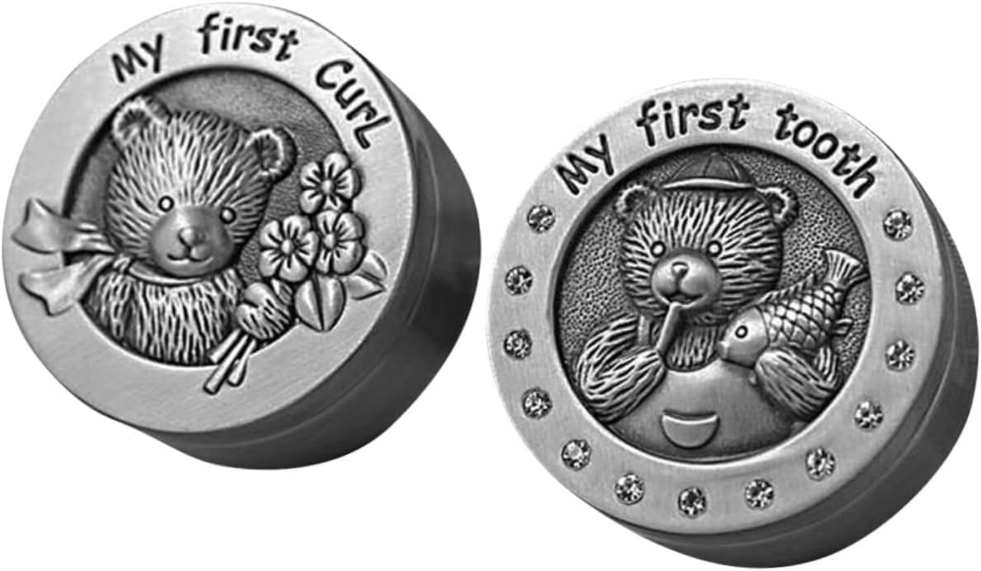 2Pcs Tooth Memorial Box Keepsake Case Metal Storage Box for First Tooth and Birth Certificate Holder image number 1