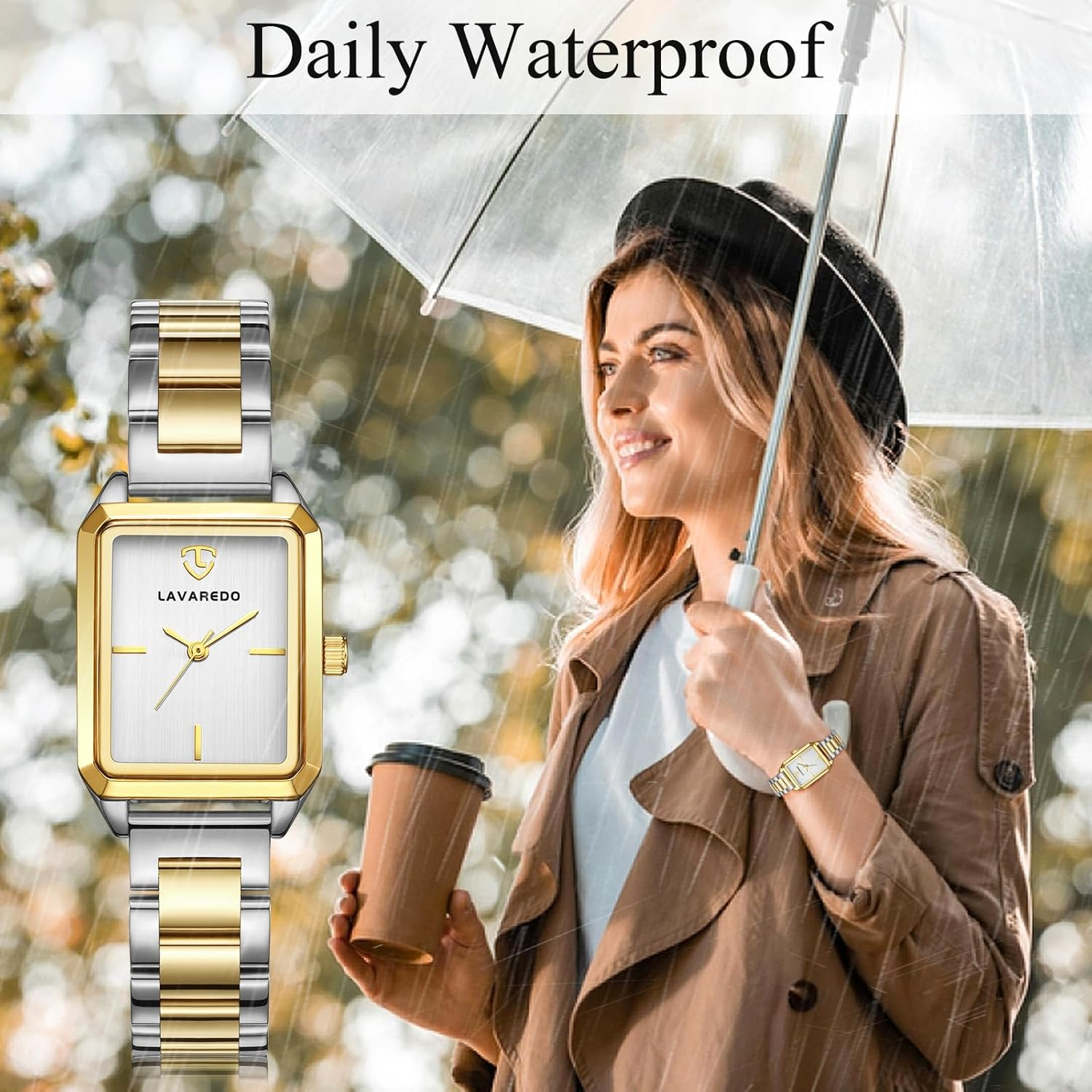 Gold Watches for Women, Dainty Womens Watch, Luxury Ladies Wrist Watches with Stainless Steel & Japanese Quartz Movement, Daily Waterproof Watches, a Great Women - 03-Goldblack image number 6
