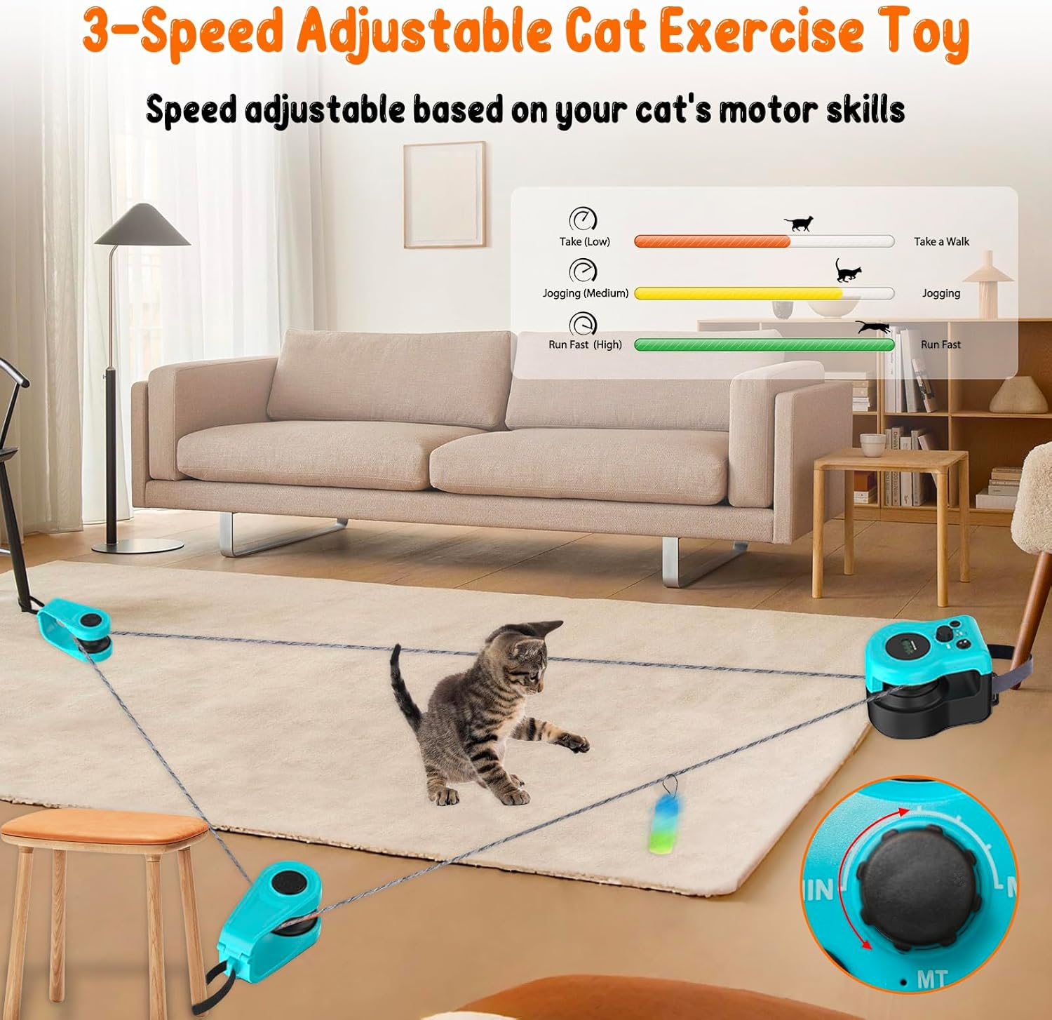 Homegroove Interactive Cat Toys for Indoor Cats, Auto/Remote Control DIY Cat Mouse Hunting Treadmill, Adjustable Speed Cat Chase Toy for Fitness, Playtime & Energy Release (Blue) image number 1