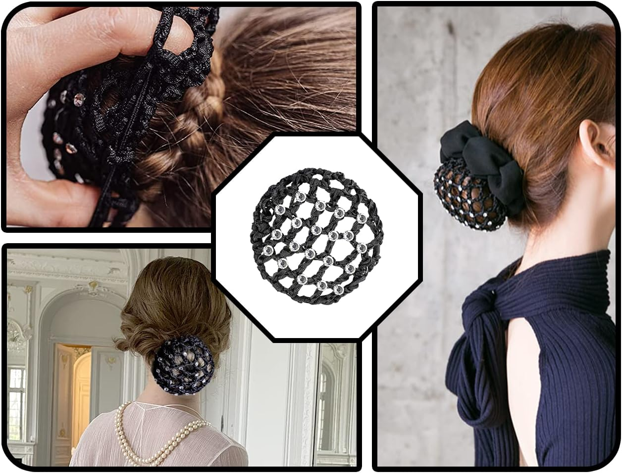 KAPSING Pack of 5 Bun Net Hair Net, Black Bun Net, Bun Hairstyle Aid Fabric Knot Net for Gymnastics Rhythmic Sports Gymnastics Ballet