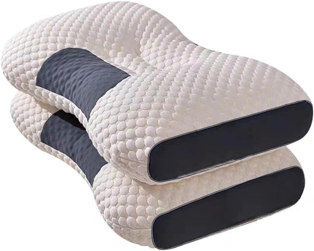 AIMALL 1 or 2 X Orthopedic Contour Pillow, Anti-Bacterial Cervical Support, Polyester Fiber Filled, Knitted Fabric Cover, 18.9X29.1 Inches
