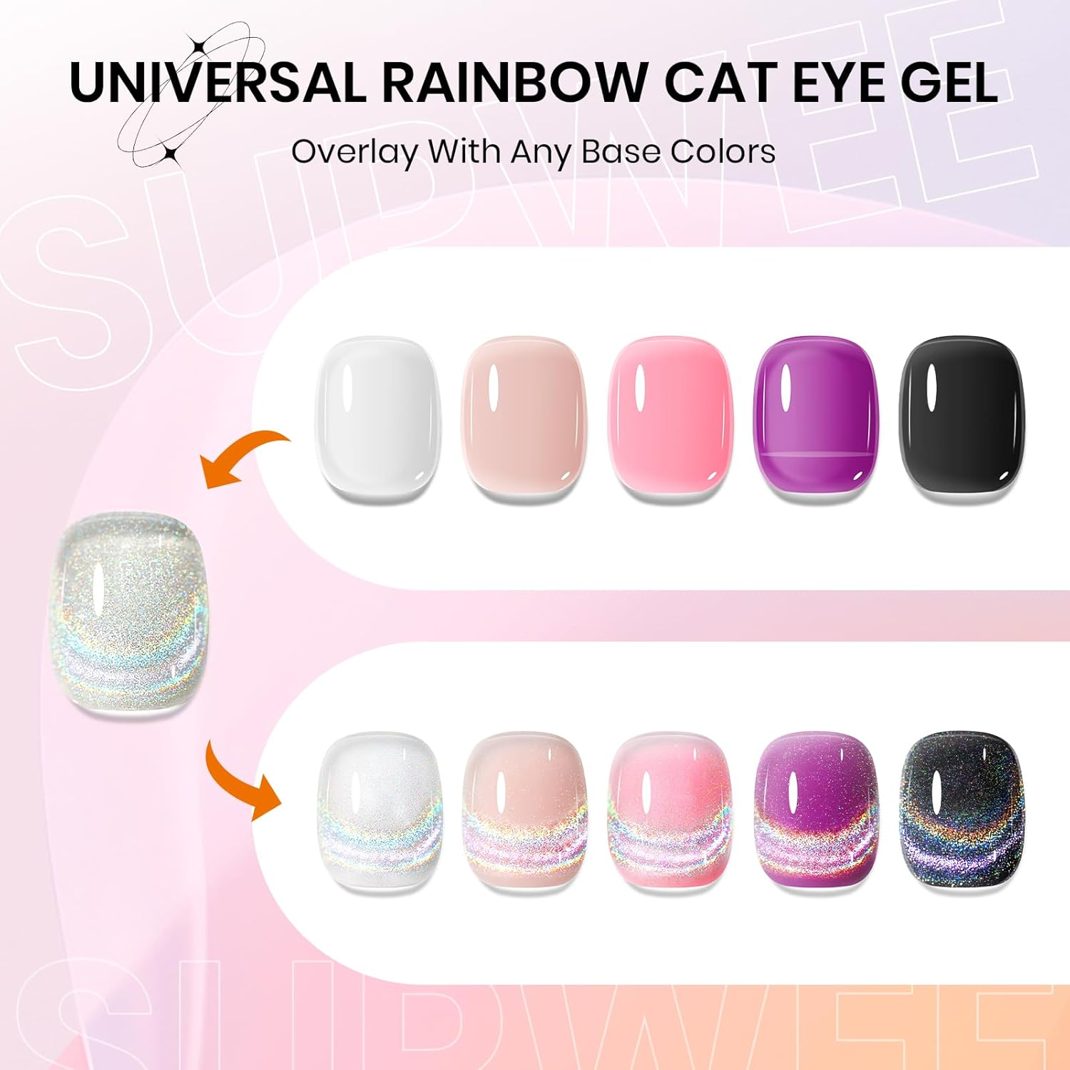 SUPWEE Holographic Cat Eye Gel Nail Polish with Magnet Stick & Velvet Gel Polish, 15ML Large Capacity Magnetic Nail Art DIY Manicure Home for Starter image number 1
