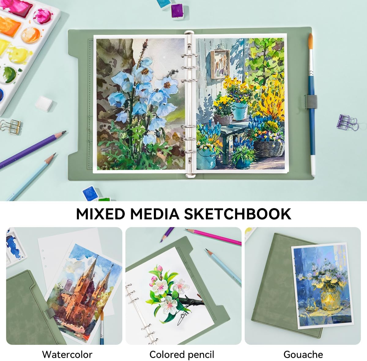 LIGHTWISH Watercolor Sketchbook,100% Cotton Acid Free Watercolor Journal,300Gsm/140Lb Hot Press Watercolor Paper for Artists,Adults,Students,20 Sheets,9.25 * 6.3 Inches image number 4