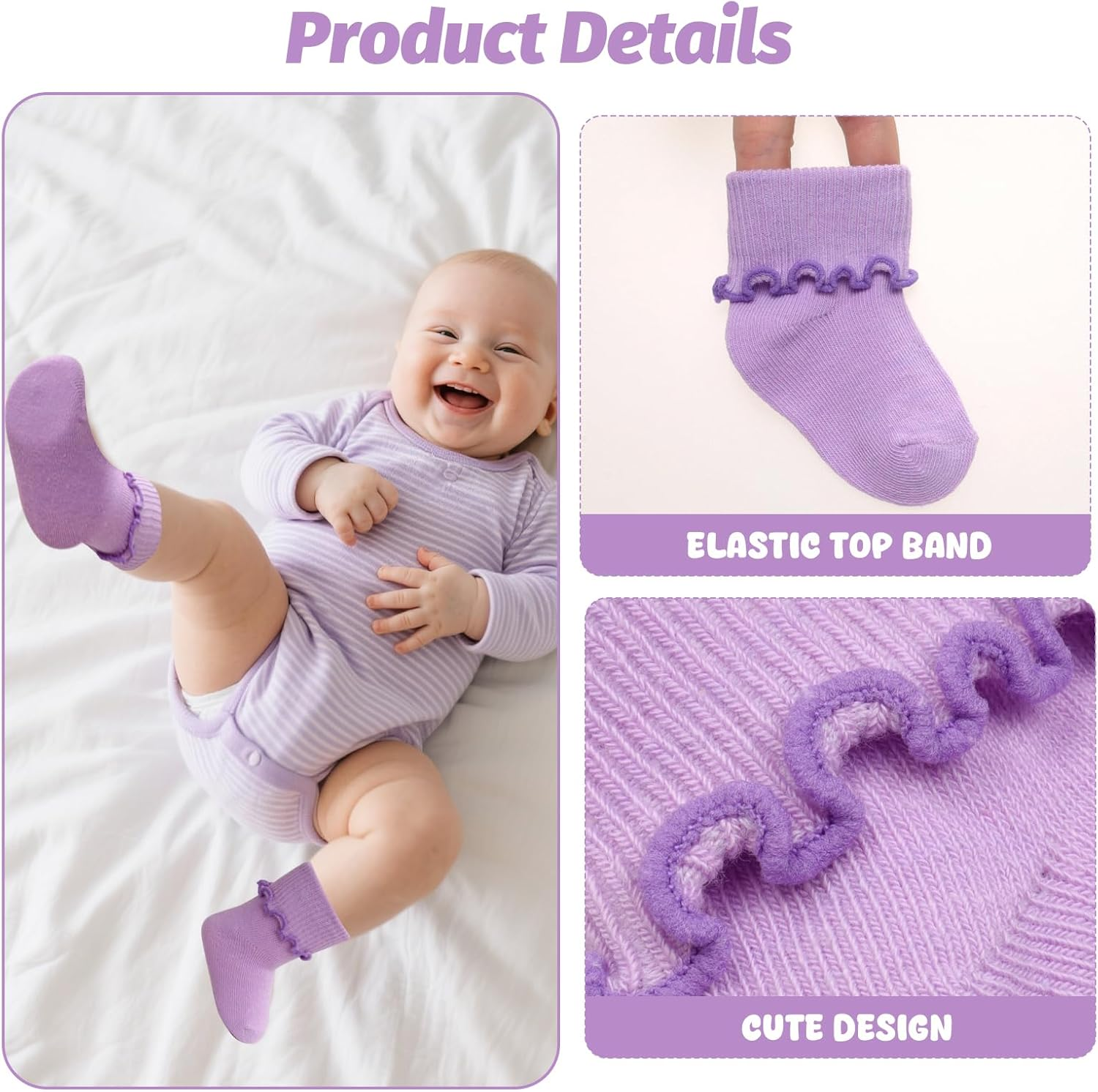 12 Pairs Preemie Socks for Baby Girls Boys Premature Ruffle Turn Cuff Cotton Socks Hospital for Newborn image number 6