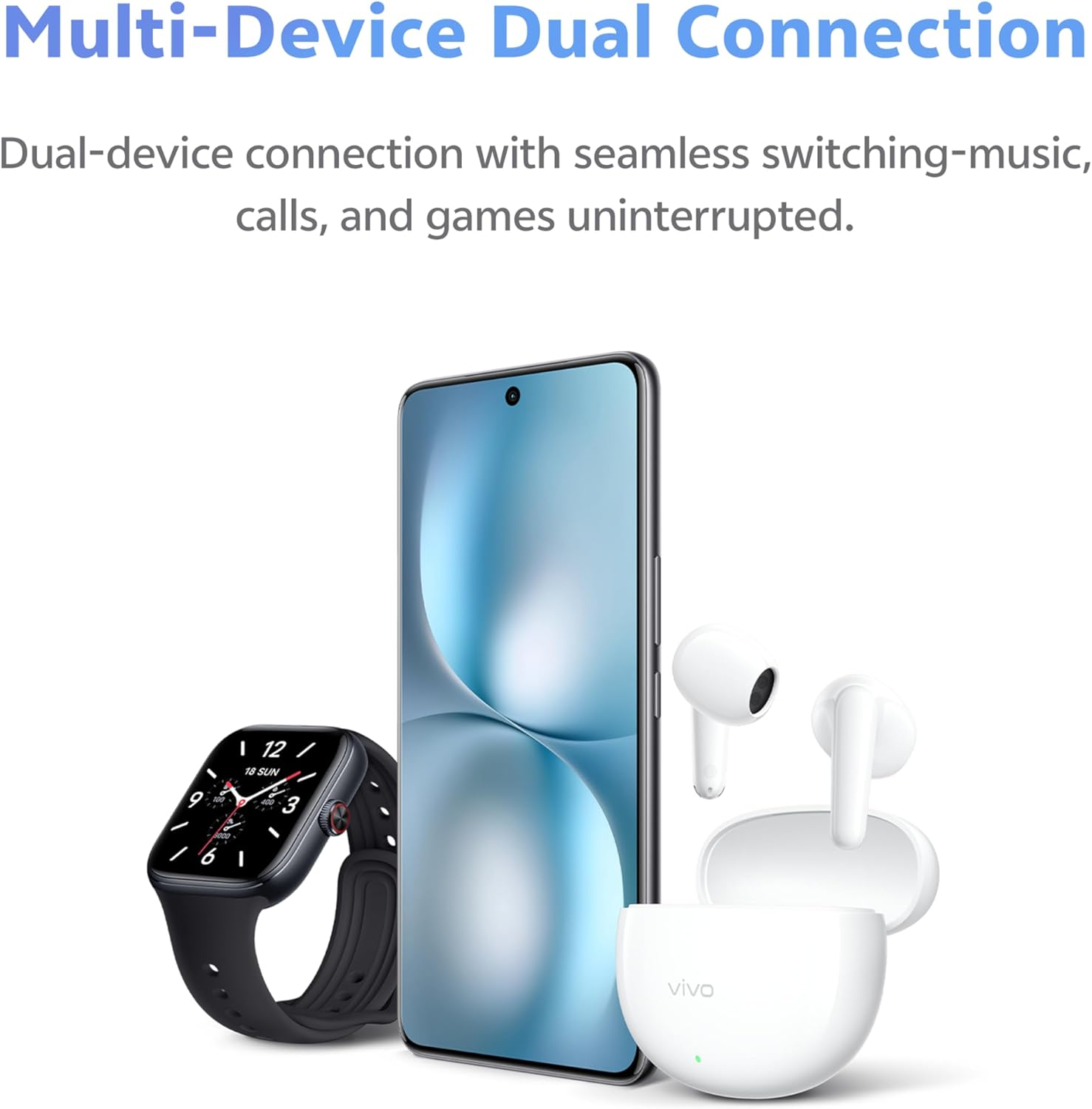 Vivo Buds Air3 Wireless Headphones Ultra Long Battery Life up to 50 Hours, AI Noise Cancelling for Calls, Dual Device Connection, IP54 Dust and Water Protection, Bluetooth 6.0 image number 6