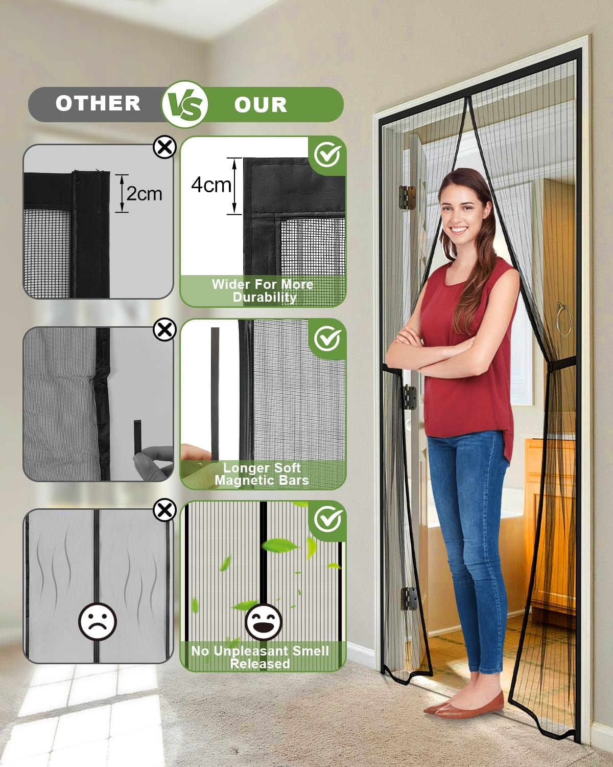 Auxmir Fly Screen Balcony Door Magnetic 100 X 240 Cm, Thickened Fly Screen Door with Stronger Magnets 4 Cm Wide Adhesive Strips, Insect Protection Balcony Door No Drilling for Patios Living Room image number 6
