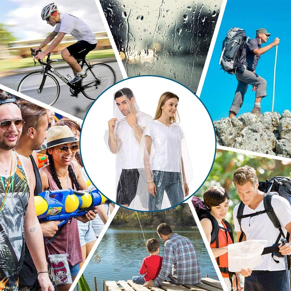 Roctee 10 Pack Rain Ponchos with Drawstring Hood, Emergency Disposable Rain Ponchos Family Pack for Adult Men and Women image number 1