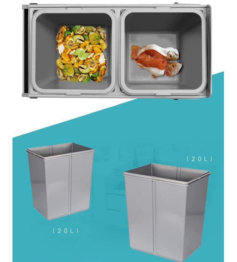 Pull Out Bin 40L Twin Cabinet Kitchen Waste Dual Slide Out Rubbish Garbage Trash Grey 2X20L