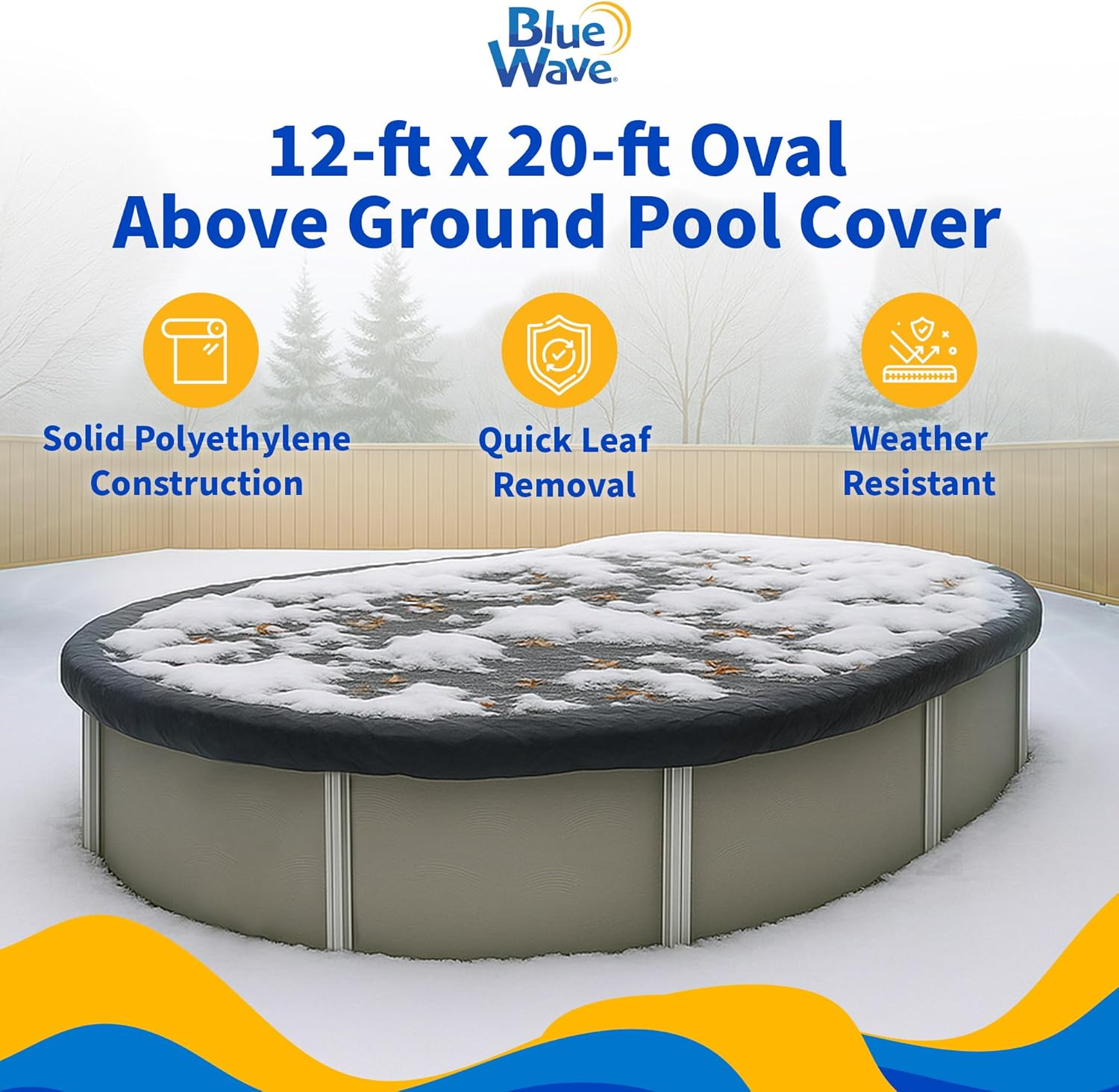 Blue Wave Bronze 8-Year 12 Ft X 20 Ft Oval above Ground Pool Cover for Winter&ndash; Durable & Weather-Resistant Polyethylene &ndash; 4 Ft Overlap, Black Underside, Reinforced Grommets, Winch, Cable &ndash; Navy Blue image number 3