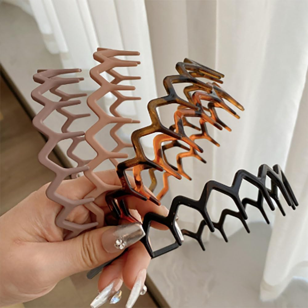 Leanockesa Set of 10 Plastic Zig Zag Headbands for Women and Men Wavy Toothed Hair Band, 90S Retro Tooth Comb Hairband Hoop Accessories, Unisex Fashion Hair Hoops image number 4