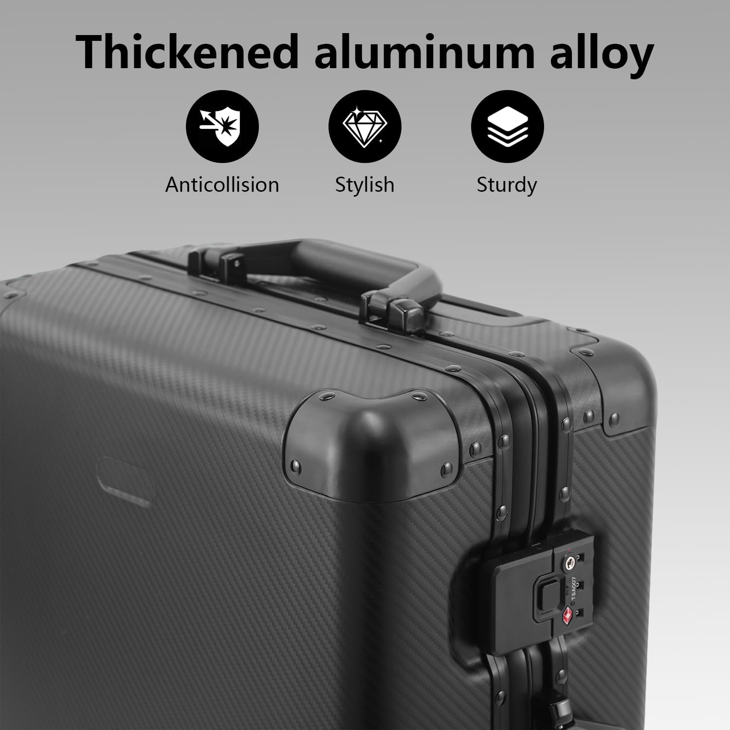 Simcat All Aluminium Luggage,Large Suitcase Hard Shell,Airline Approved Carry on Suitcase with TSA Locks, Silent Wheels, Black, 47X25X72Cm - Black image number 3