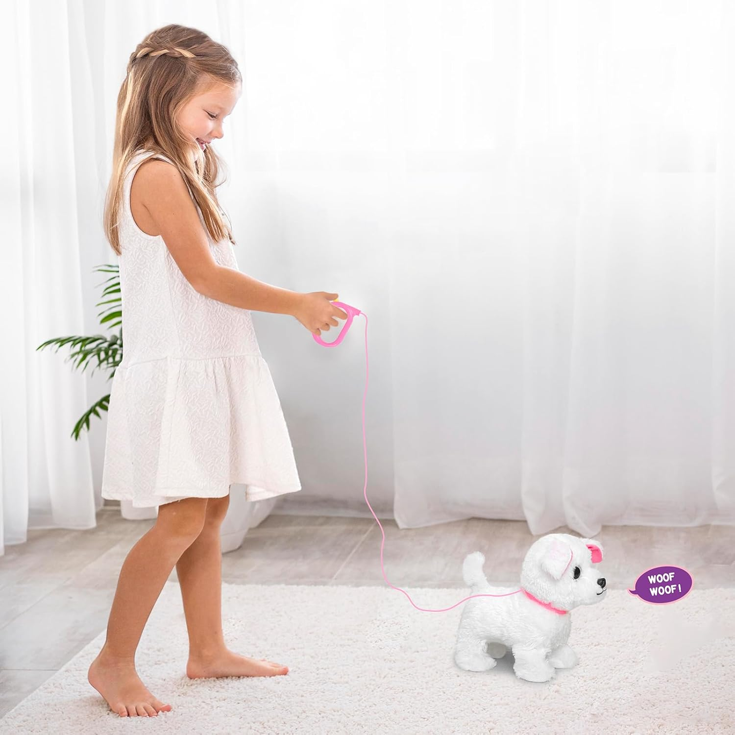 Walking & Barking Puppy Toy with Remote Control Leash &ndash; Tail Wags & Head Nods, Soft Plush Electronic Pet, Easy One-Switch Play, Battery Operated 3&times;AA (Not Included), Toy Dog for Kids &ndash; White - Blue image number 3
