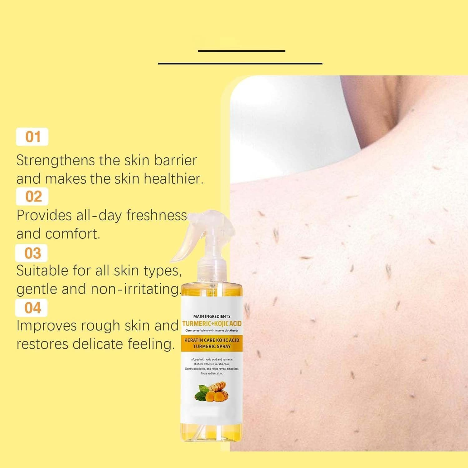 2Pcs Keratin Care Kojic Acid Turmeric Spray,Kojic Acid Turmeric Body Peeling Shot, Gently Exfoliating and Hydration of Skin and Supports Smoother,For Face,Body & Feet image number 3
