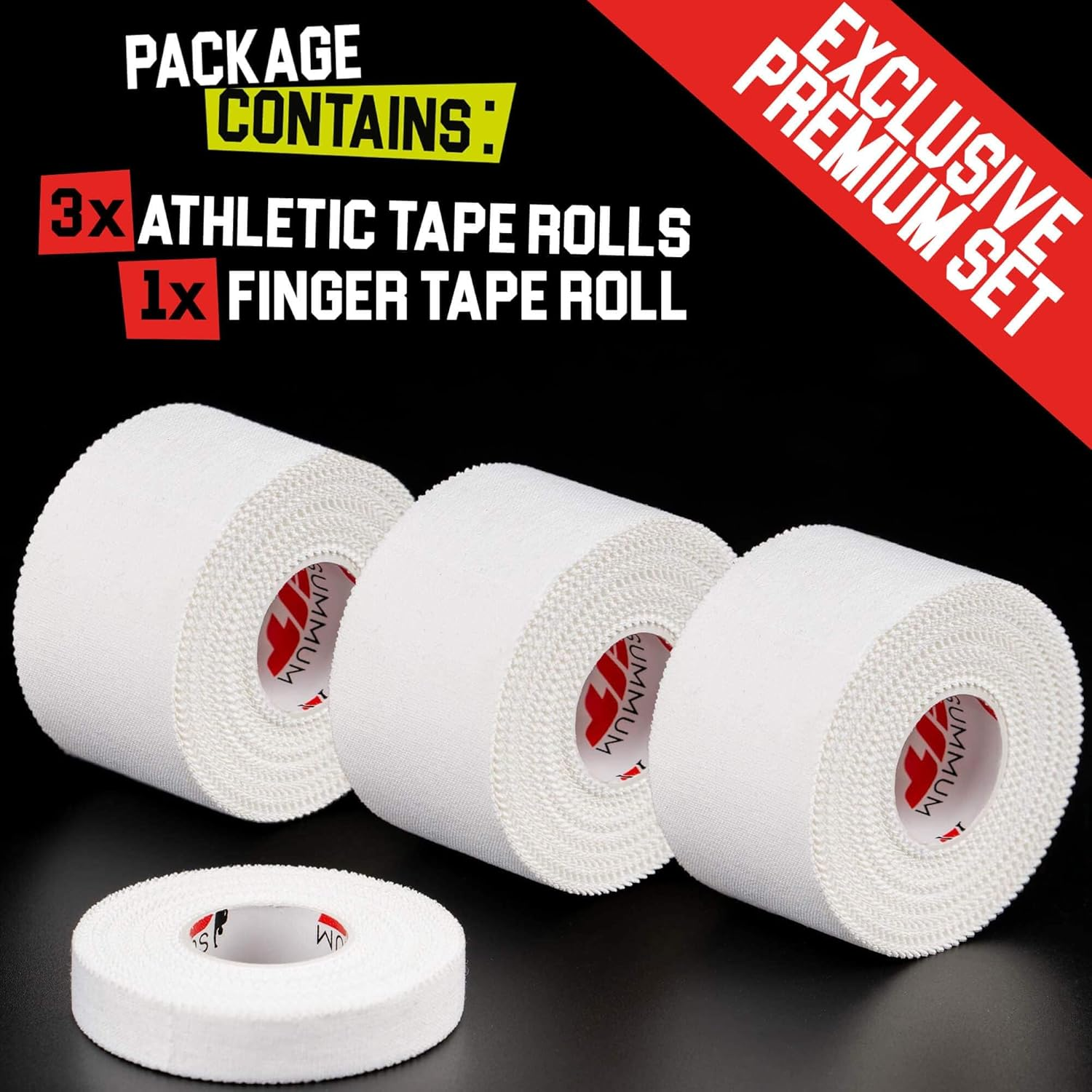 Athletic Tape Extremely Strong: 3 Rolls + 1 Finger Tape. Easy to Apply & No Sticky Residue. Sports Tape for Boxing, Football or Climbing. Enhance Wrist, Ankle & Hand Protection Now image number 5