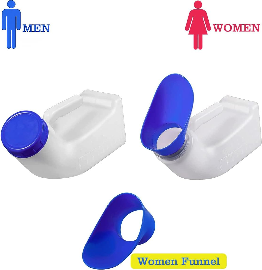 Women Urinals, Portable Pee Cup with Screw Cap Lid and Funnel, Anti-Tipover Design and Sprillproof, Urinal for Women and Men Camping, Car Travel, Outdoor (2Pack)