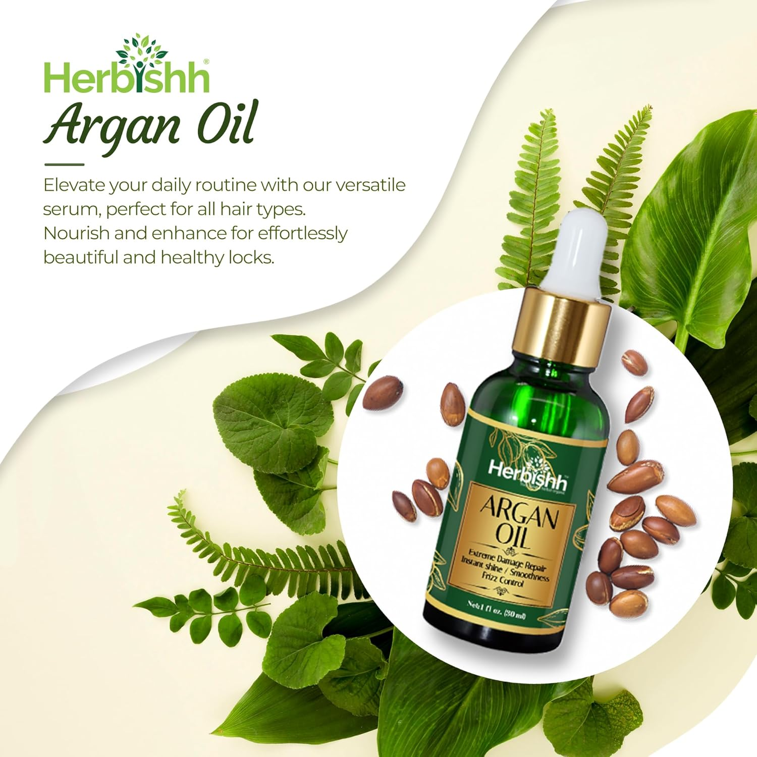 Herbishh Argan Oil for Hair &ndash; Deep Condition Hair Treatment Argan Oil &ndash; Ingredients Sourced from Morocco &ndash;Oil for Hair Frizz Control & Damage Repair &ndash;Nourishing Argan Hair Oil Serum 30Ml (30 Ml (Pack of 3)) image number 2
