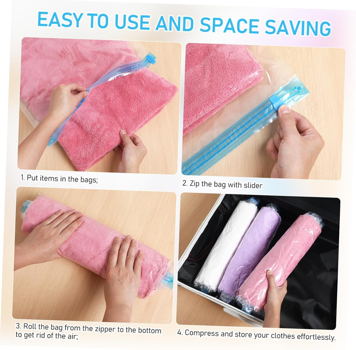 HOMOCONO 12Pcs Travel Compression Bags Vacuum Sealed Storage Bags for Packing Space Saver Travel Toiletries Essentials image number 3