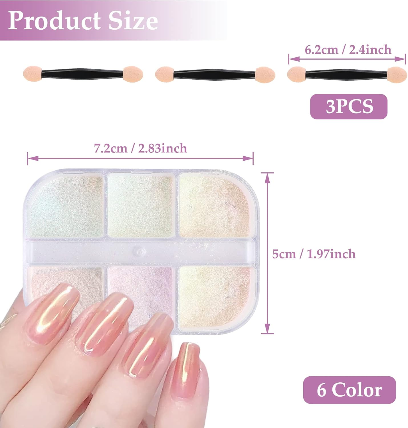 6 Colours Chrome Nail Powder, Pearl Powder Nail Glitter Powder, Nail Mirror Powder Nails Glitter Neon Pearl Effect, Chrome Pigments for Nail Art image number 6