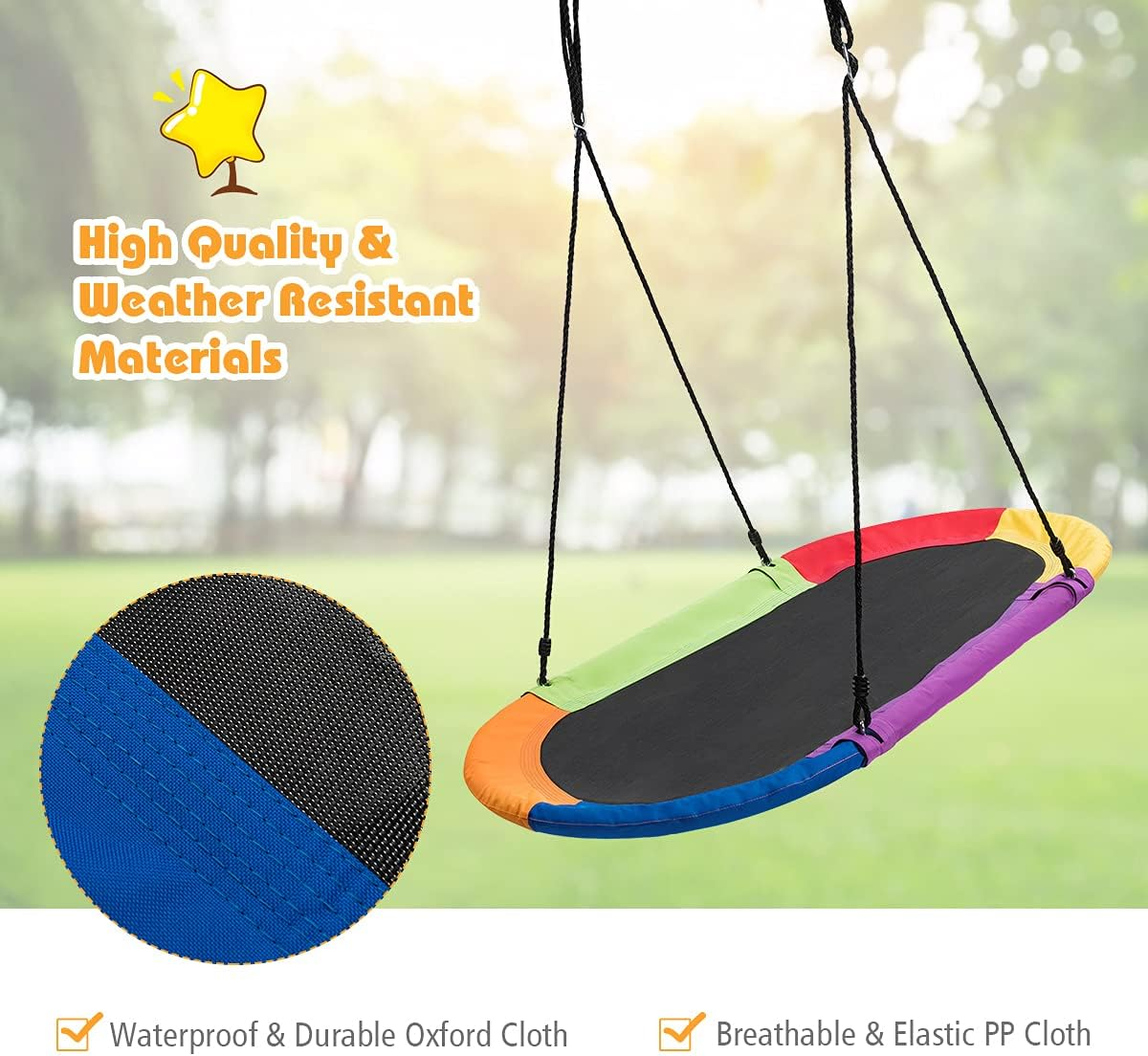 HONEY JOY 150CM/60'' Giant Platform Saucer Tree Swing Set, 300KG Weight Capacity, Outdoor Saucer Tree Swing with Adjustable Hanging Ropes, Children Swing for Backyard Park (Colorful) - Green image number 4