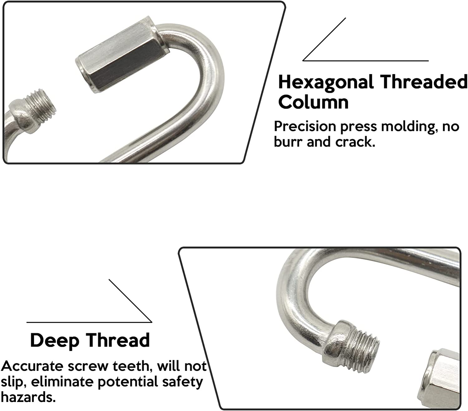 Worthplanet 10 Packs Stainless Steel Oval Carabiner Threaded Quick Link M4/M5/M6/M8 for Hammock, Camping and Outdoor Equipment W060007 image number 6