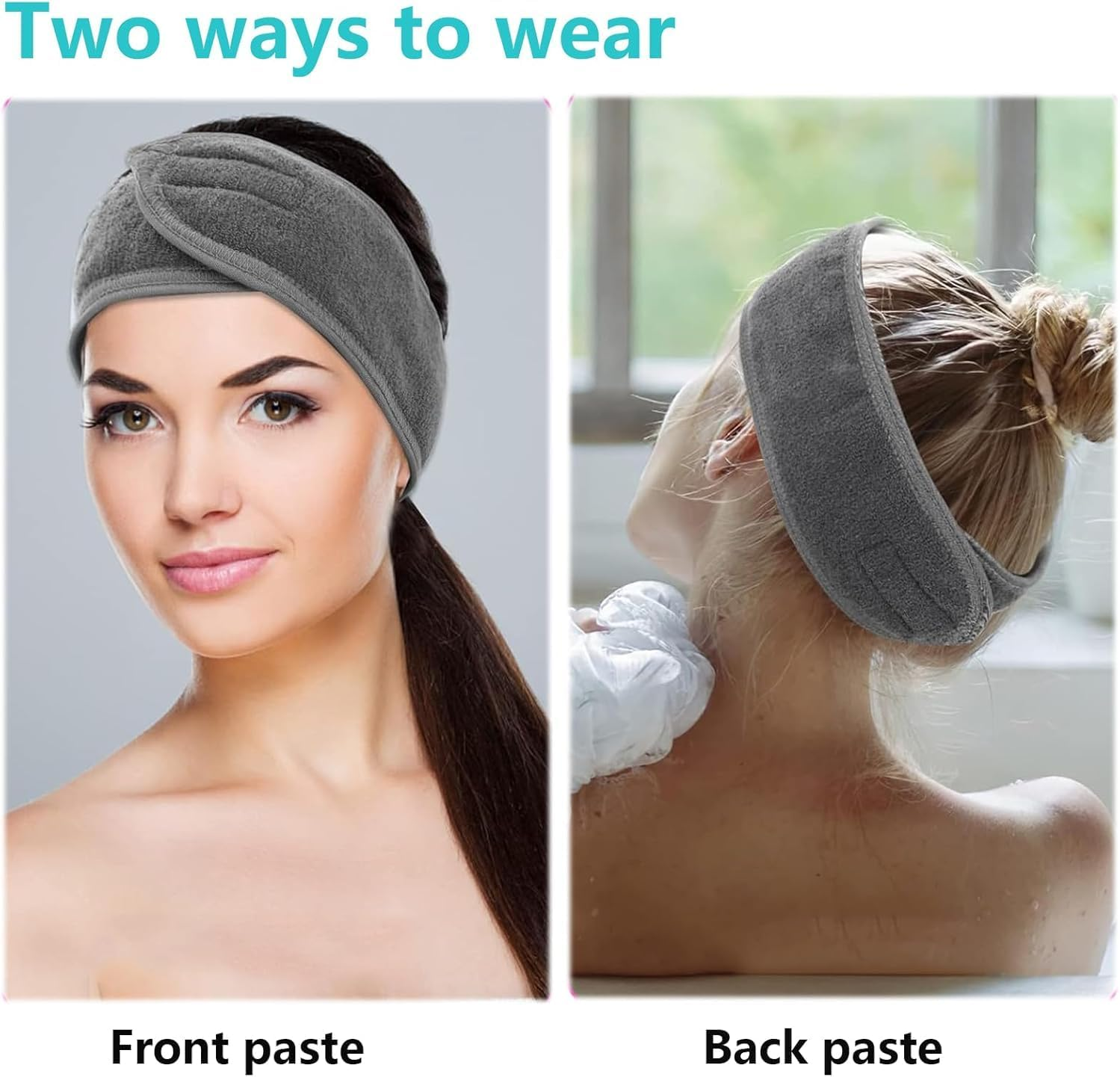 Shuoteng Facial Makeup Hair Wrap with Adjustable Sticker, 3Pcs Washing Face Make-Up SPA Hair Wrap, Spa Facial Headband Adjustable Makeup Hair Band Head Wrap for Face Care and Sports image number 2