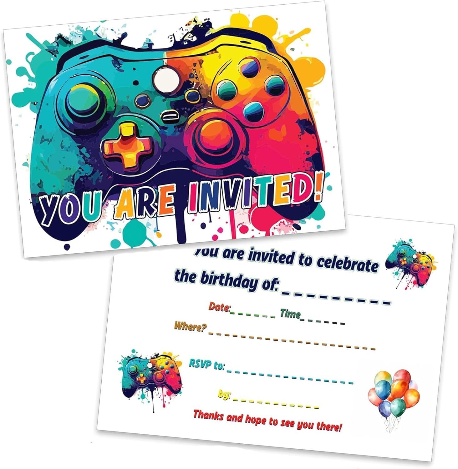 IKEEP 20Pcs Video Gaming Birthday Party Invitations - Video Game Theme Party Invitations, Decorations, Favors for Kids Boys Girls Brother Son Nephew Gaming Party Decoration