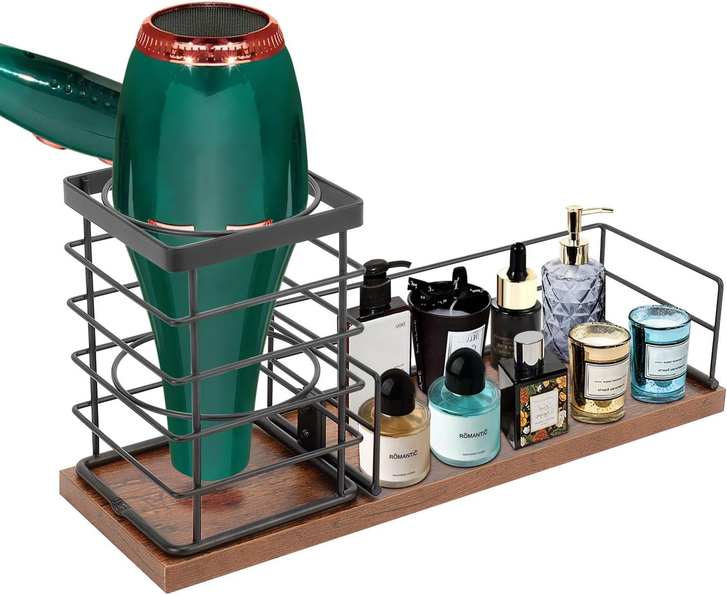 Siyzda Hair Tool Organizer, Movable Hair Dryer Holder, Hair Styling Tools Storage for Vanity, Bath Counter Organizer, Bathroom Trays for Hair Toiletry, Makeup (12" L&times;7.7" W, Marble-Black)