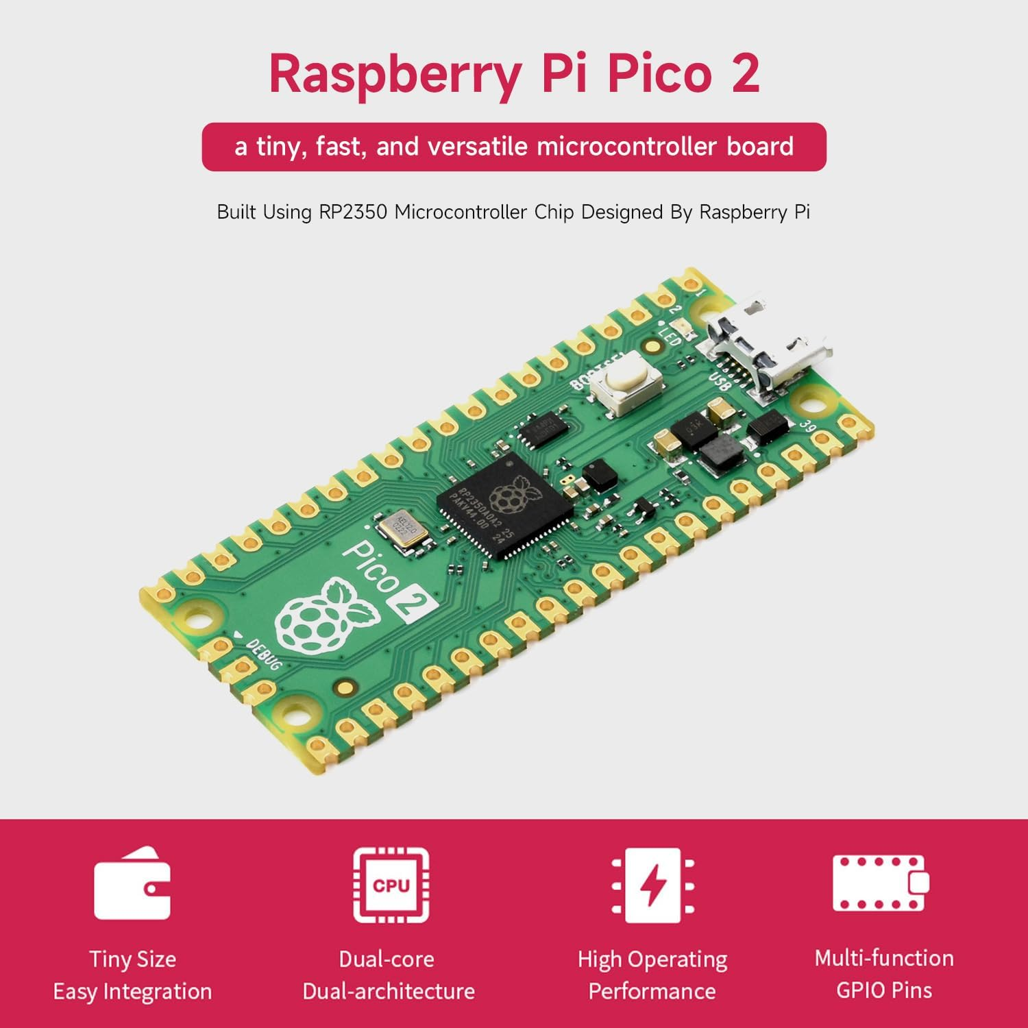 Waveshare Raspberry-Pi-Pico-2-M, Compatible with Raspberry Pi Pico 2 Microcontroller Board, Based on Official RP2350 Chip, Dual-Core & Dual-Architecture Design, 3 Items,Yellow Needle Arrangement image number 5