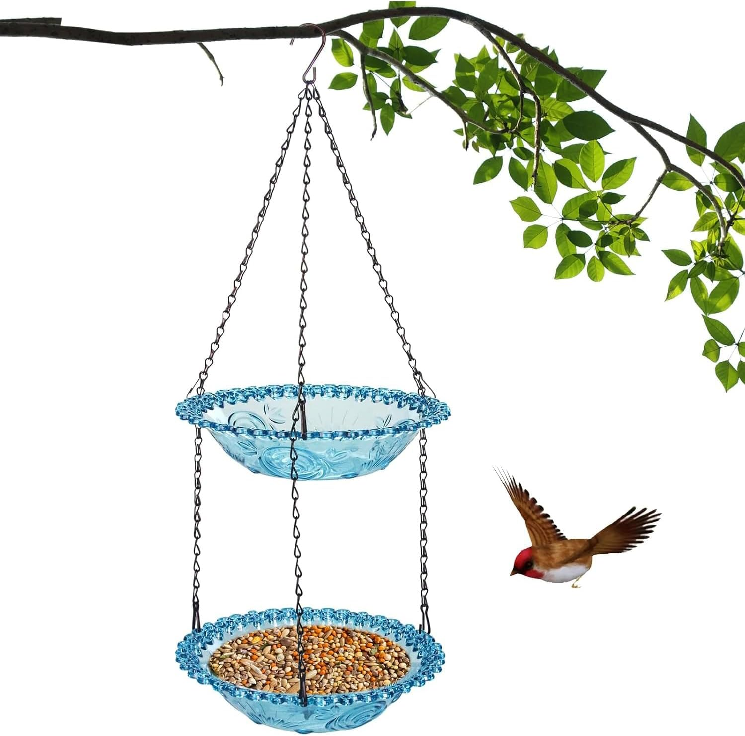 Hanging Bird Bath for Outdoor, 2-In-1 Bird Feeder&Birdbath Bowls, Backyard Birdbath Garden Decor, Feeder and Drinking for Wild Backyard Attracting Birds (Blue-Doulbe Bath) image number 6
