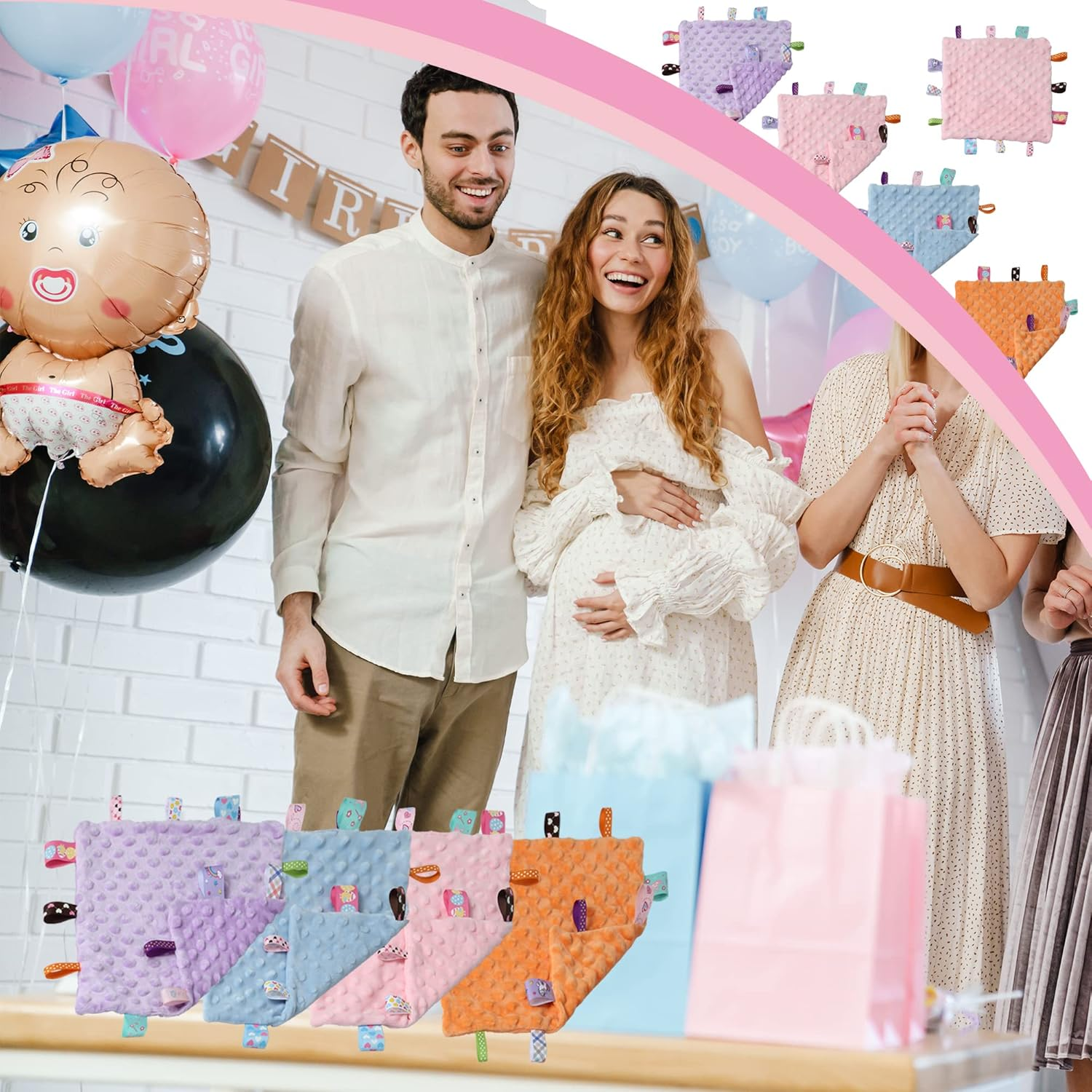 CREVENT Tag Security Blankets for Babies, Soft Small Loveys for Girls Boys, Baby Comforter Sensory Blanket, Great Gifts for Birthday Baby Shower (24.5X24.5CM Orange Tag) image number 6