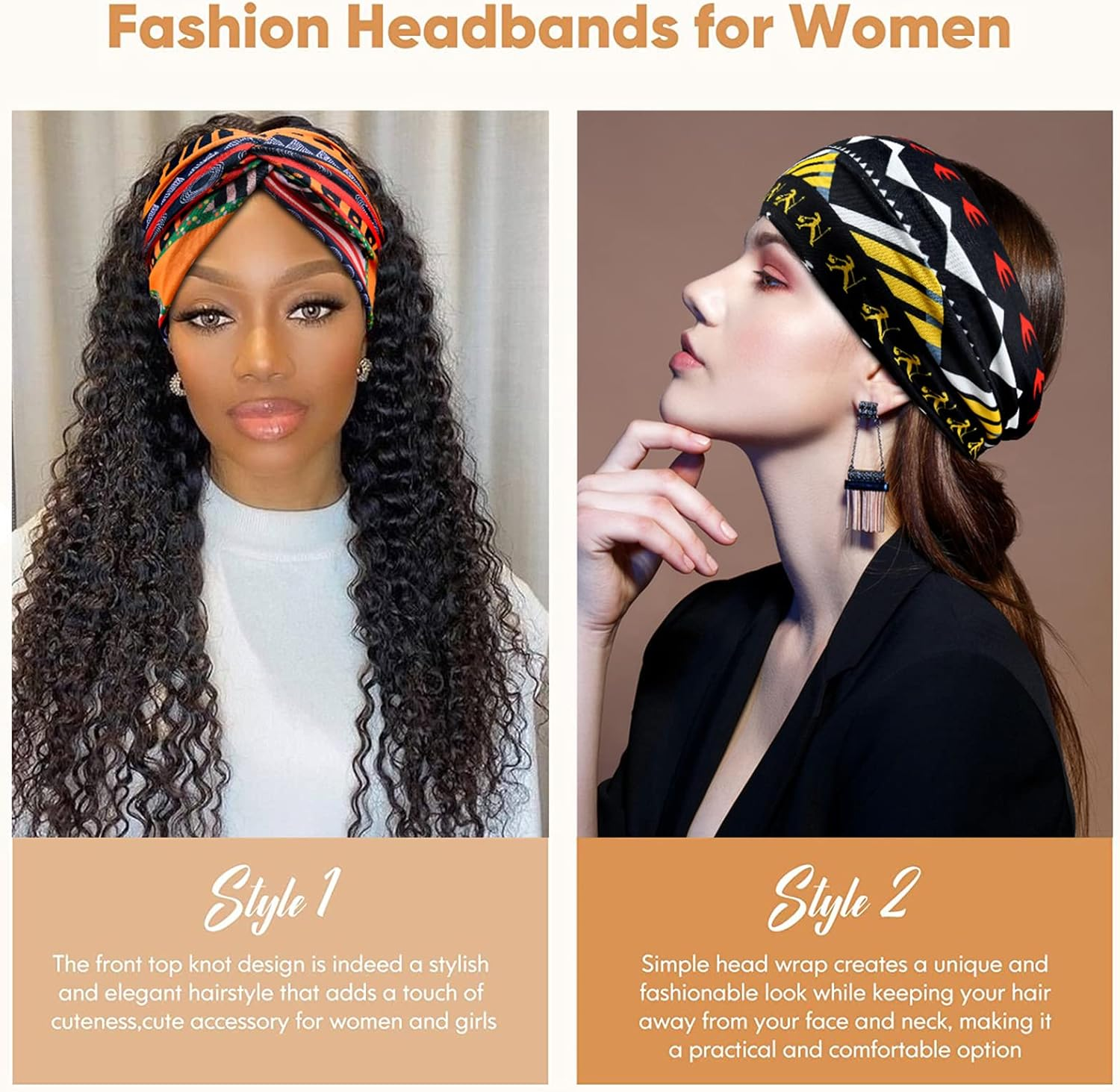Carede Wide African Headbands for Women Boho Twist Head Bands Elastic Turban Headwraps for Lady Yoga Sports Workout Stretchy Hairband,Pack of 8 image number 6