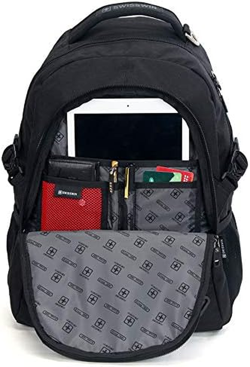 SWISSWIN Swiss Waterproof Business Backpack Travel Backpack College School Backpack Casual Daypack Daily Shoulder Bag SW9031 Black 15 Inch Laptop Notebook Backpack for Men Womens Boys Girls image number 3